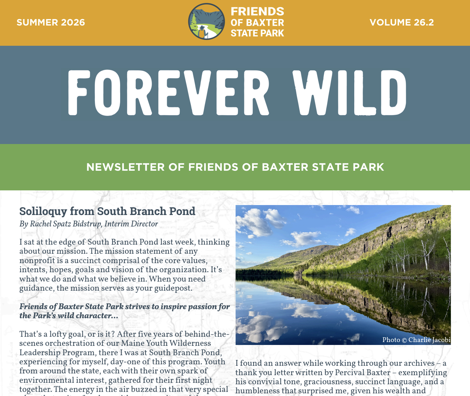 26.2 Summer 2026 A message from our Interim Director, Double Your Wild - Matching Campaign, A Tribute to Trail Crew Leader Greg Friel, Sign Auction Teaser!
