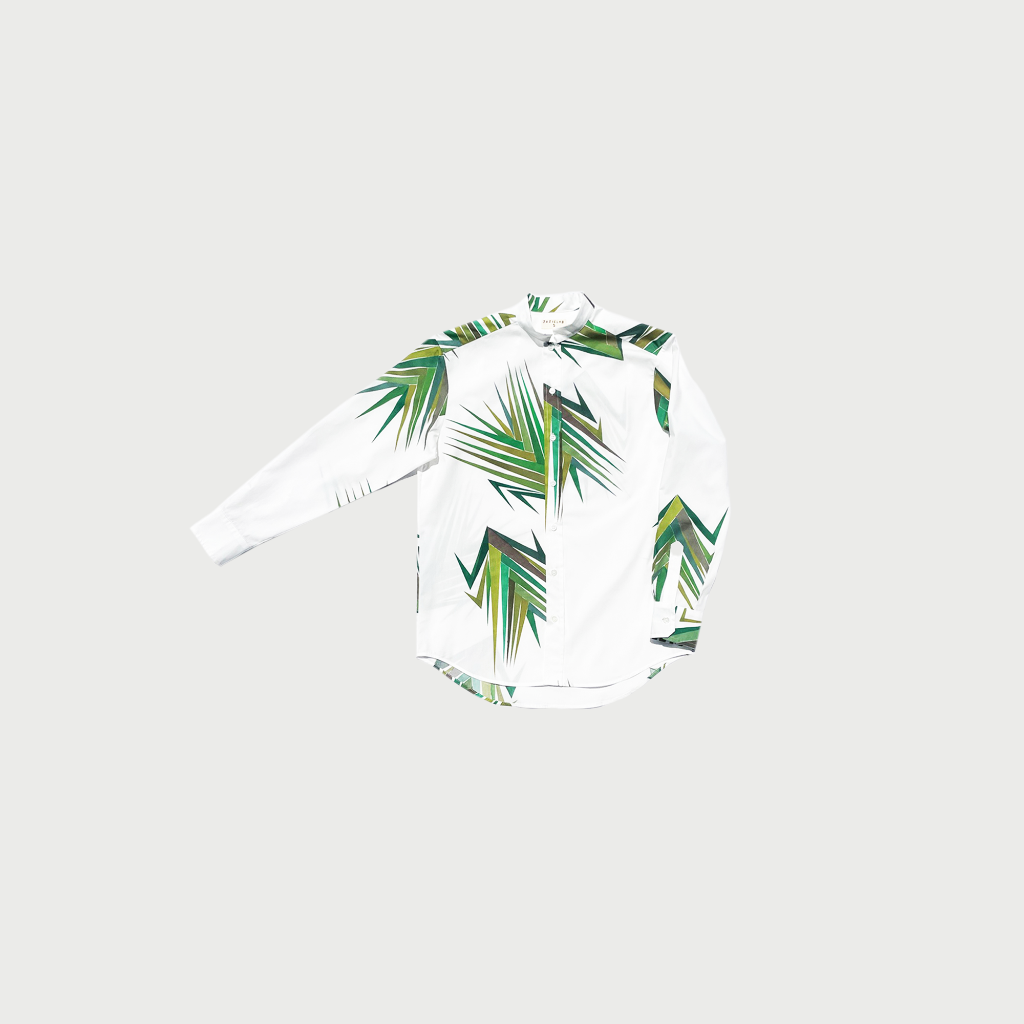 Agave / Printed / Poplin cotton shirt / Mandarin collar
