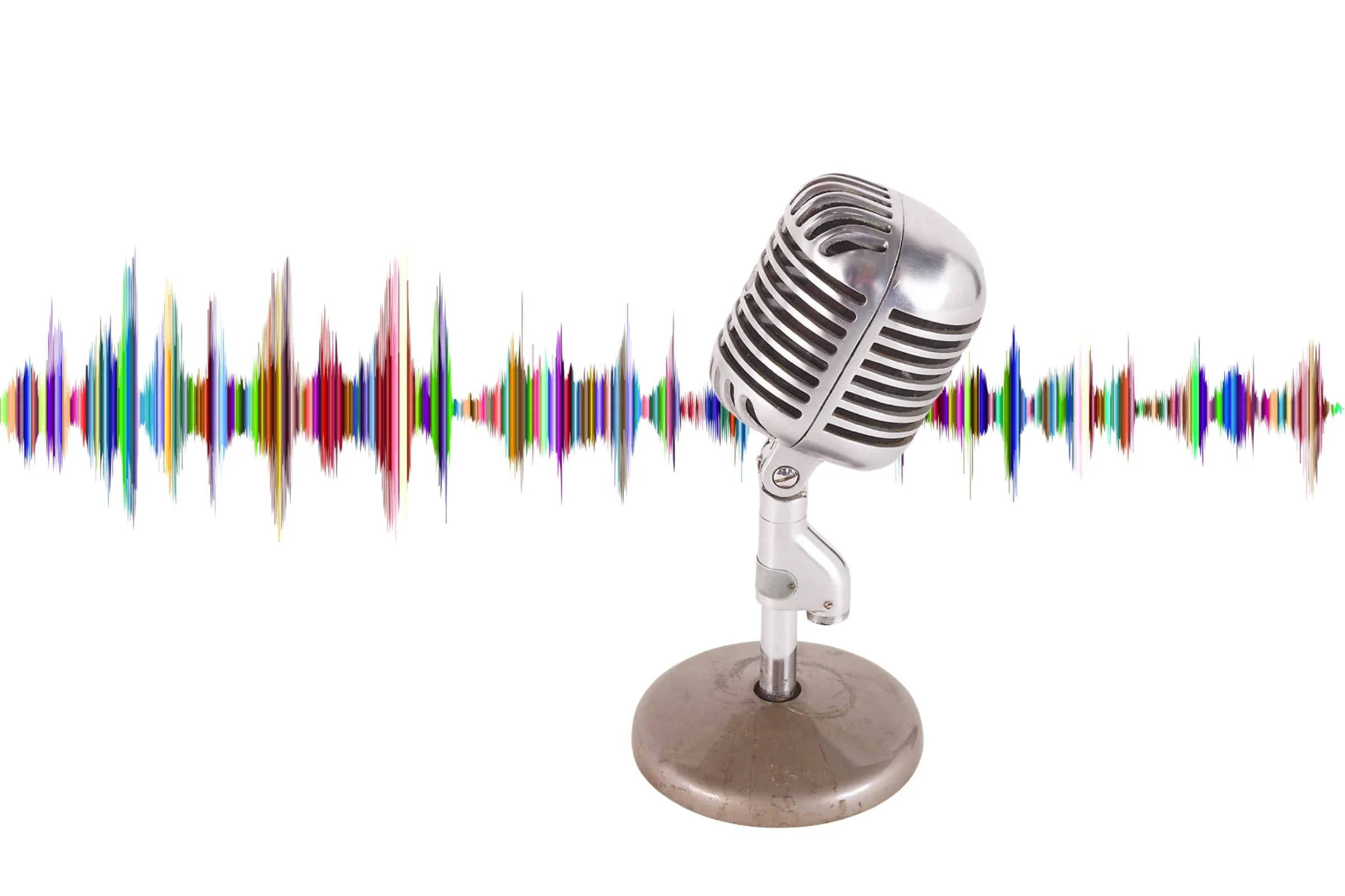 Microphone in front of sound recording wave