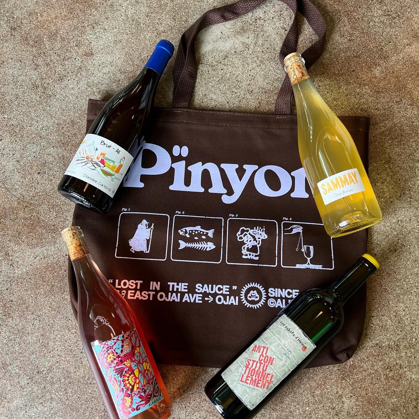 NEW MERCH ALERT !!!!! S/O to our day ones @matt.gribben and @cageheadapparel. Four beautiful colorways of the pinyon wine tote - an everyday staple.  Four slots for bottles of whatever you desire, also not infrequently used as baguette and lengthy pr