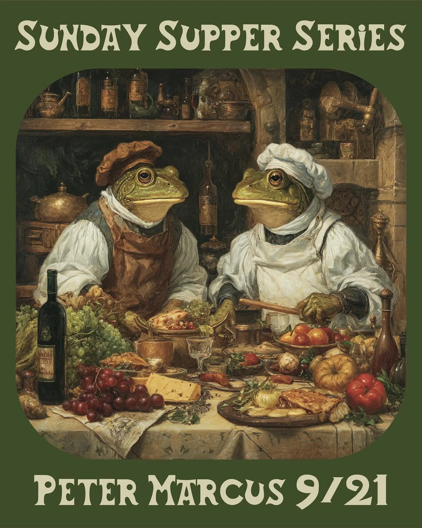 SUNDAY SUPPER IN DA SWAMP

Pinyon heads far and wide give me your tympanums (frog ears). We&rsquo;re launching a new dinner series in Ojai on Sunday evenings with a very simpatico collaboration with @petermarcus_ next week (9/21).

Peter will be taki