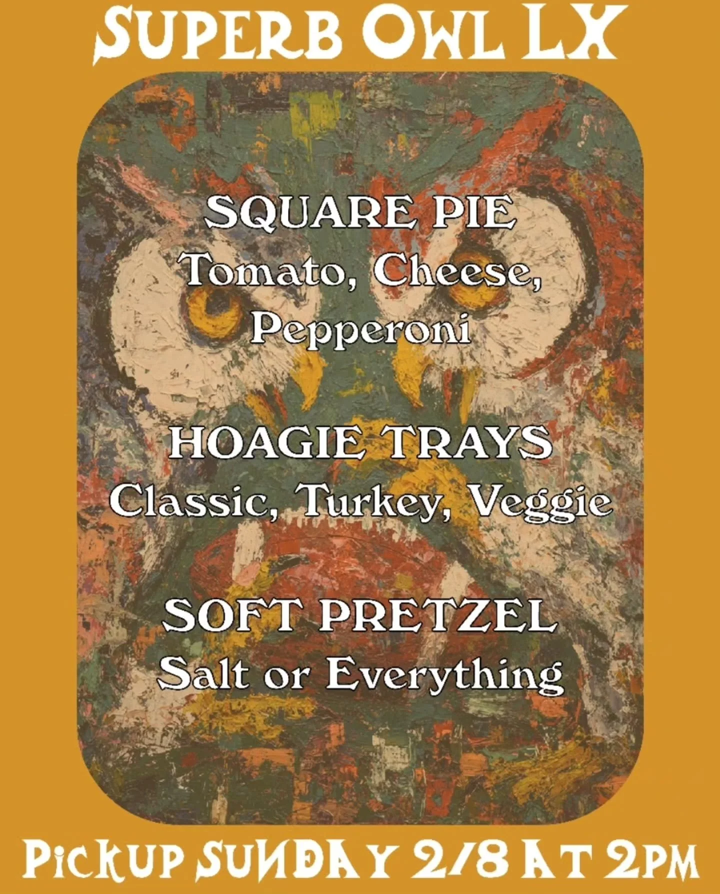 FOOTBALL HEADS UNITE!
(or people who just like giant hoags, get in here as well)

PREORDERS UP FOR SUNDAYS BIG GAME!

✅️GIANT HOAGS
✅️CHEESE AND PEPPERONI SQUAREPIES
✅️PHILLY STYLE PRETZELS

LINK TO THE ORDER FORM IN BIO!

2PM PICKUPS AT BOTH LOCS.