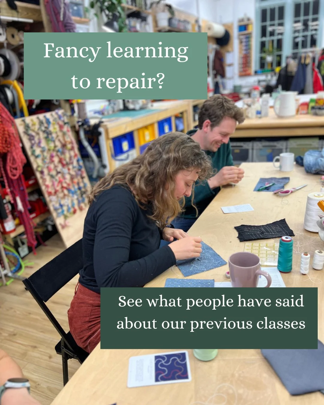 ✨️Repair Club✨️ (the home of the DIYer, bodger, mender, thrifter)⁠
⁠
We've been teaching classes for almost a year now (longer if you count classes outside of the workshop). And in that time many (so many!) of you asked for Repair Club. A space to pr