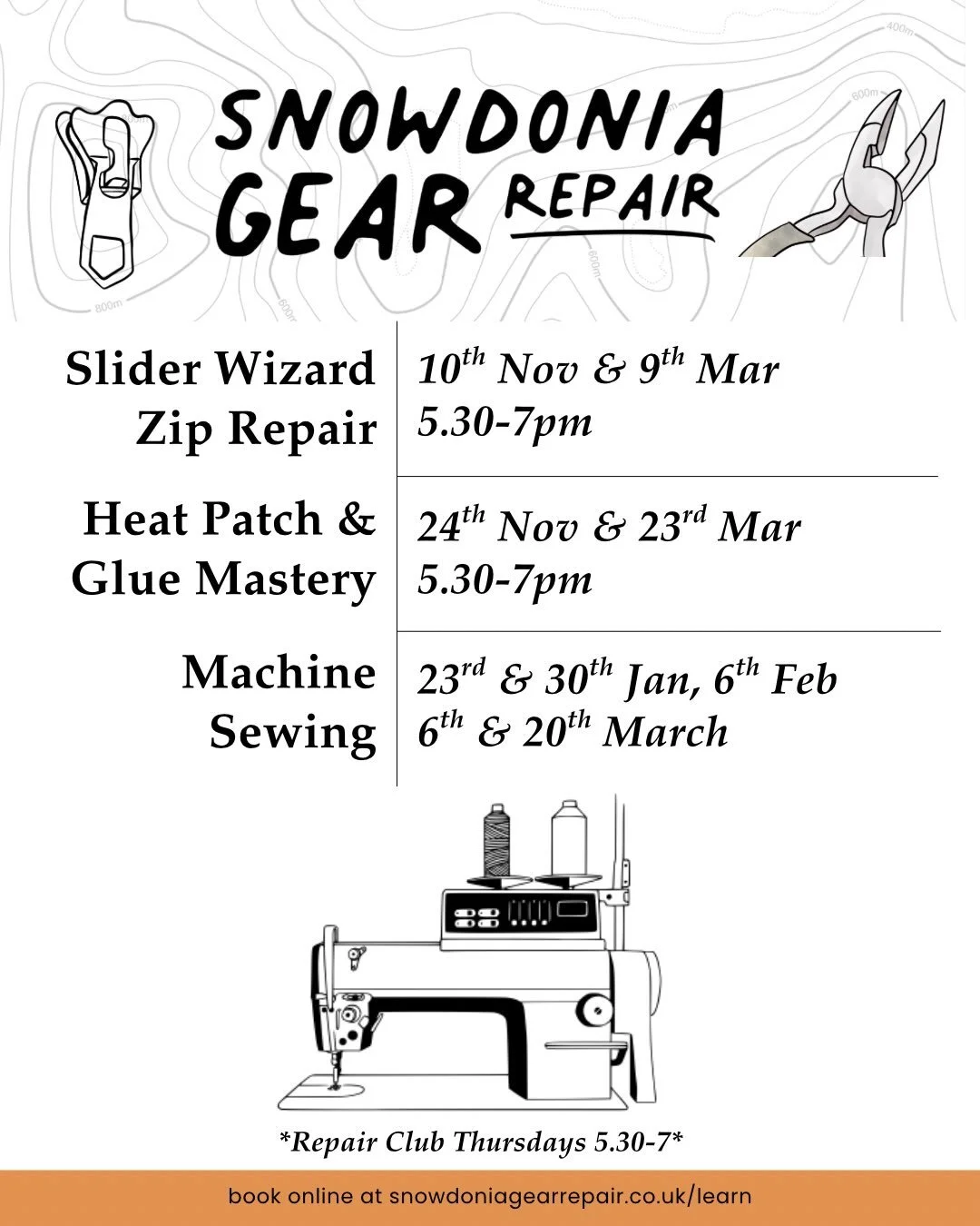 Winter Classes are back!

What&rsquo;s on? 👇

✨Repair Club ✨
15th October - 26 November &amp; 14th January - 25th February 
Thursday&rsquo;s 5.30-7pm

Slider Wizard 🧙
10th November &amp; 9th March Tuesday 5.30-7pm

Heat Patch &amp; Glue Mastery 👨&