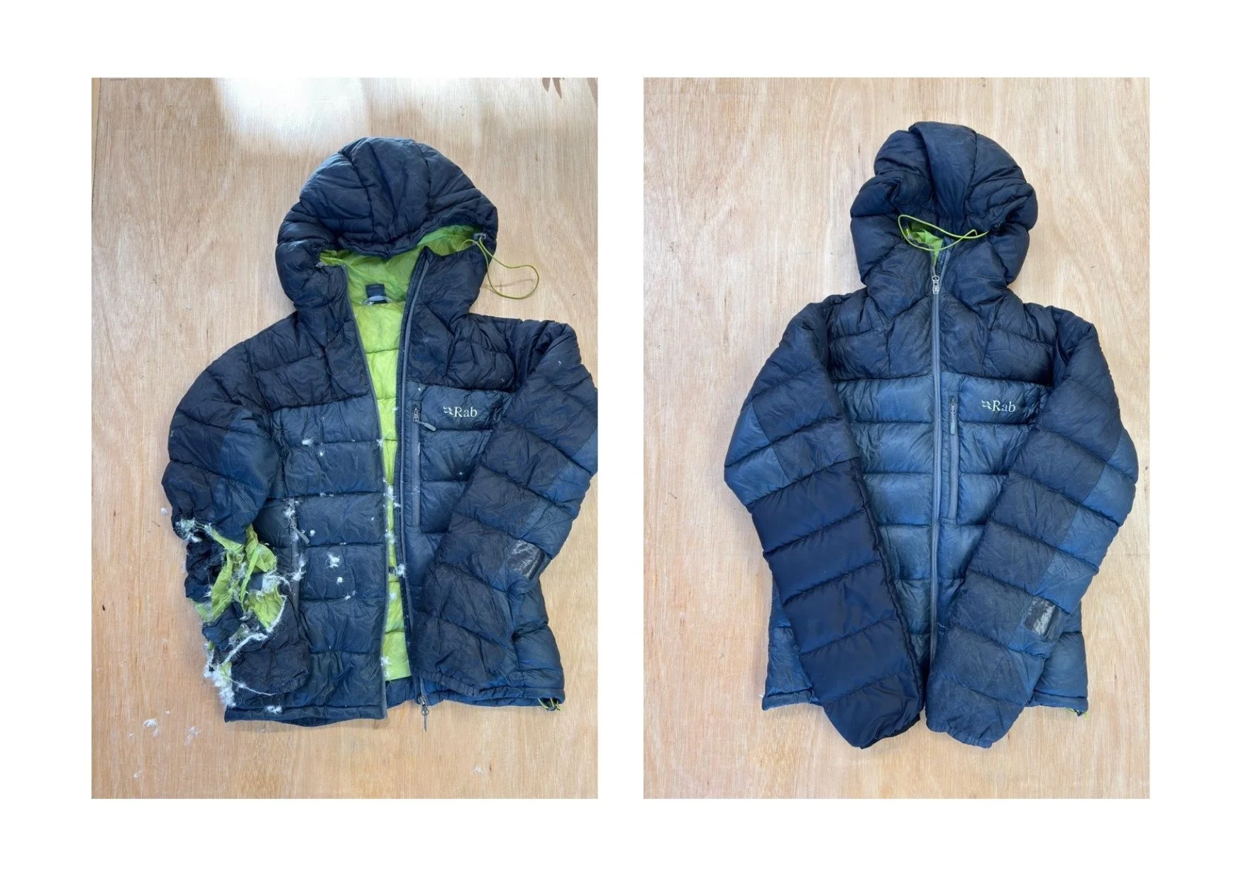 Dog chewed sleeve off Rab jacket. We reconstructed the sleeve.