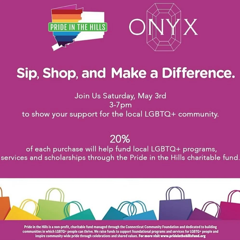 Today’s the day!!! Get out and support all of the incredible Woodbury businesses participating in our Out and About for a Cause event, and then come to @onyxjewelers between 3 and 7PM for complimentary snacks and drinks courtesy of @thebevycoso