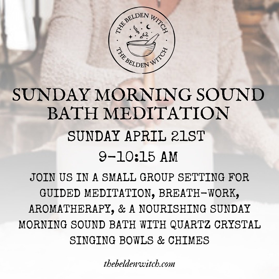 Start your Sunday grounded and centered with us ✨ 

Another Sunday Morning Sound Bath is this upcoming Sunday morning from 9 am - 10:15 am ✨ 

Join us in a small, intimiate group setting for gentle meditation, guided breathwork with aromatherapy, and