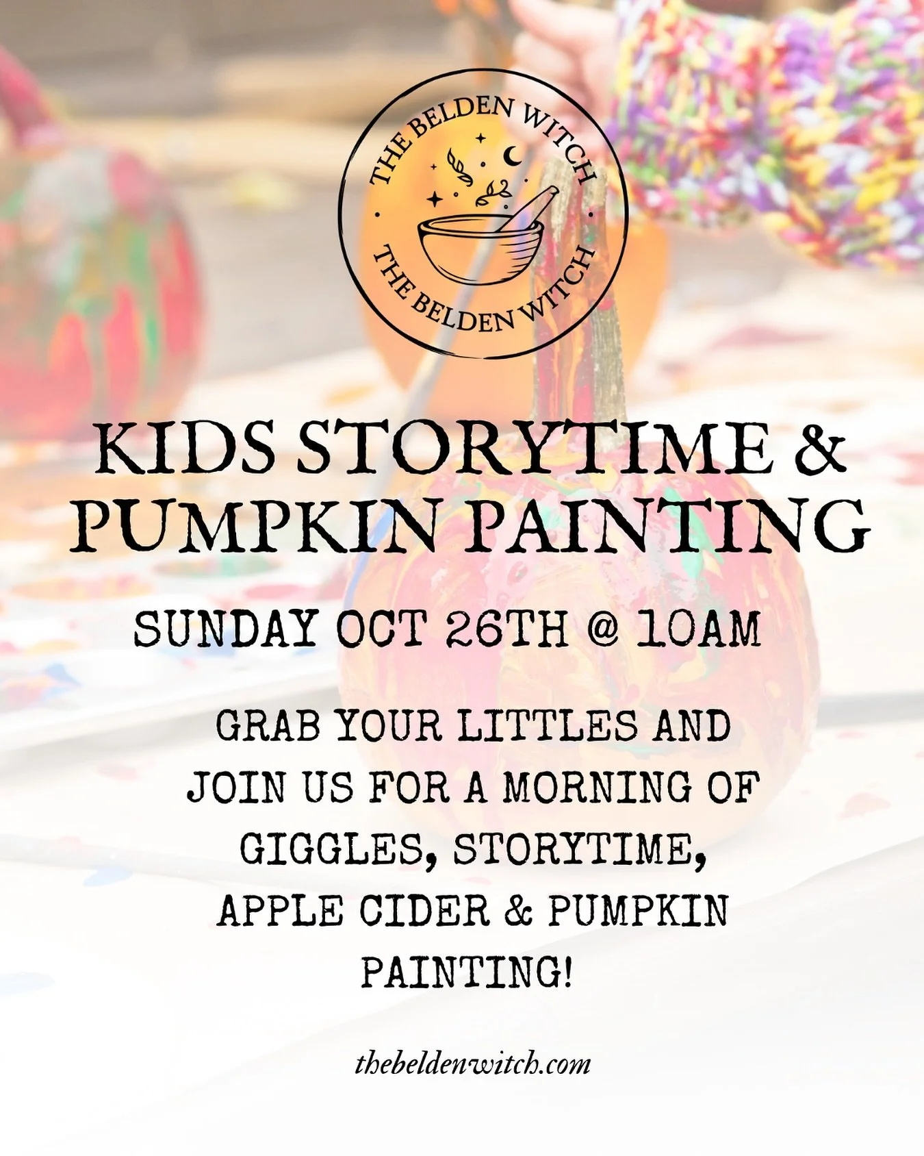 Kids storytime &amp; pumpkin painting?! Where do we sign up? 🎨 🎃✨ 

Join us Sunday October 26th at 10am for morning storytime &amp; pumpkin painting for kids of all ages! ✨

We will gather at 10 am at The Belden Witch Storefront in Minturn. ✨

We w