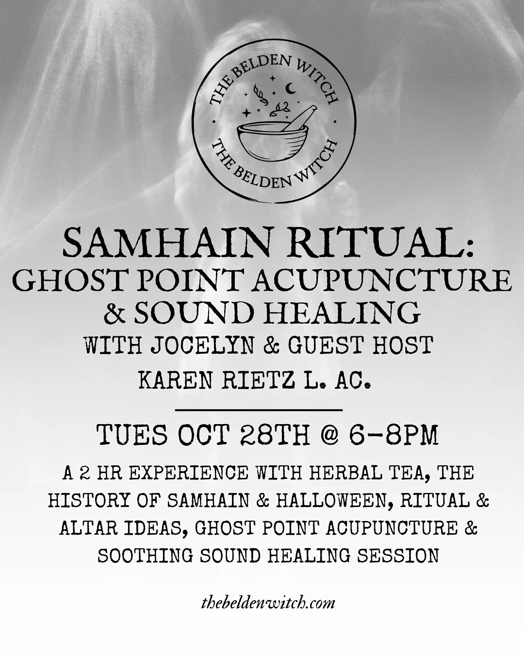Tuesday Oct. 28th from 6-8pm ✨ 
Join Jocelyn Laferriere, The Belden Witch, and Licensed Acupuncturist Karen Rietz @mtn.acupuncture.apothecary for a thoughtfully curated group experience where we will learn about the seasonal shifts of late Autumn, t