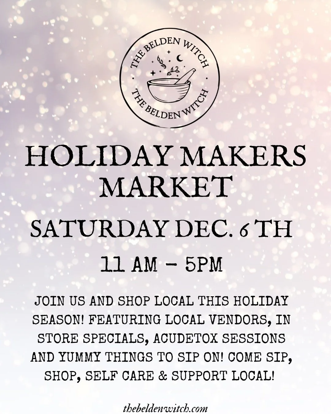 SHOP LOCAL &amp; TREAT YOURSELF THIS SATURDAY AT THE SHOP! ✨ 11am - 5pm 

Join us for a Holiday Makers Market featuring local vendors and a side of self care 📍 

Think&hellip; stained glass art, surrealism art prints, holiday baked treats, Acudetox 