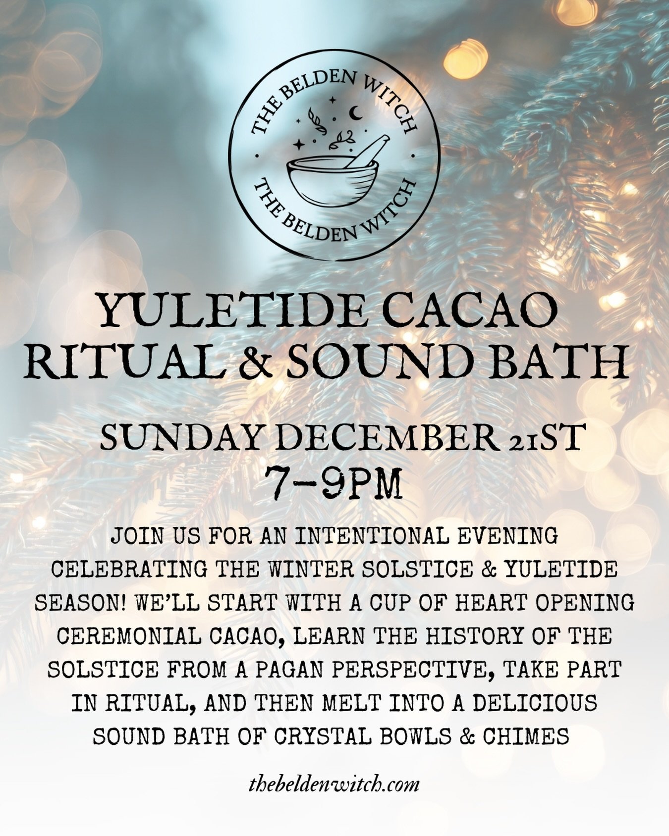 Sweet, sweet Solstice ❄️ We look forward to this cozy ritual all year ❄️

Join us as we Imbibe on a hot mug of ceremonial cacao infused with cinnamon, chai spices &amp; adaptogenic herbs. ❄️ 

Delight in the history of why we celebrate the auspicious