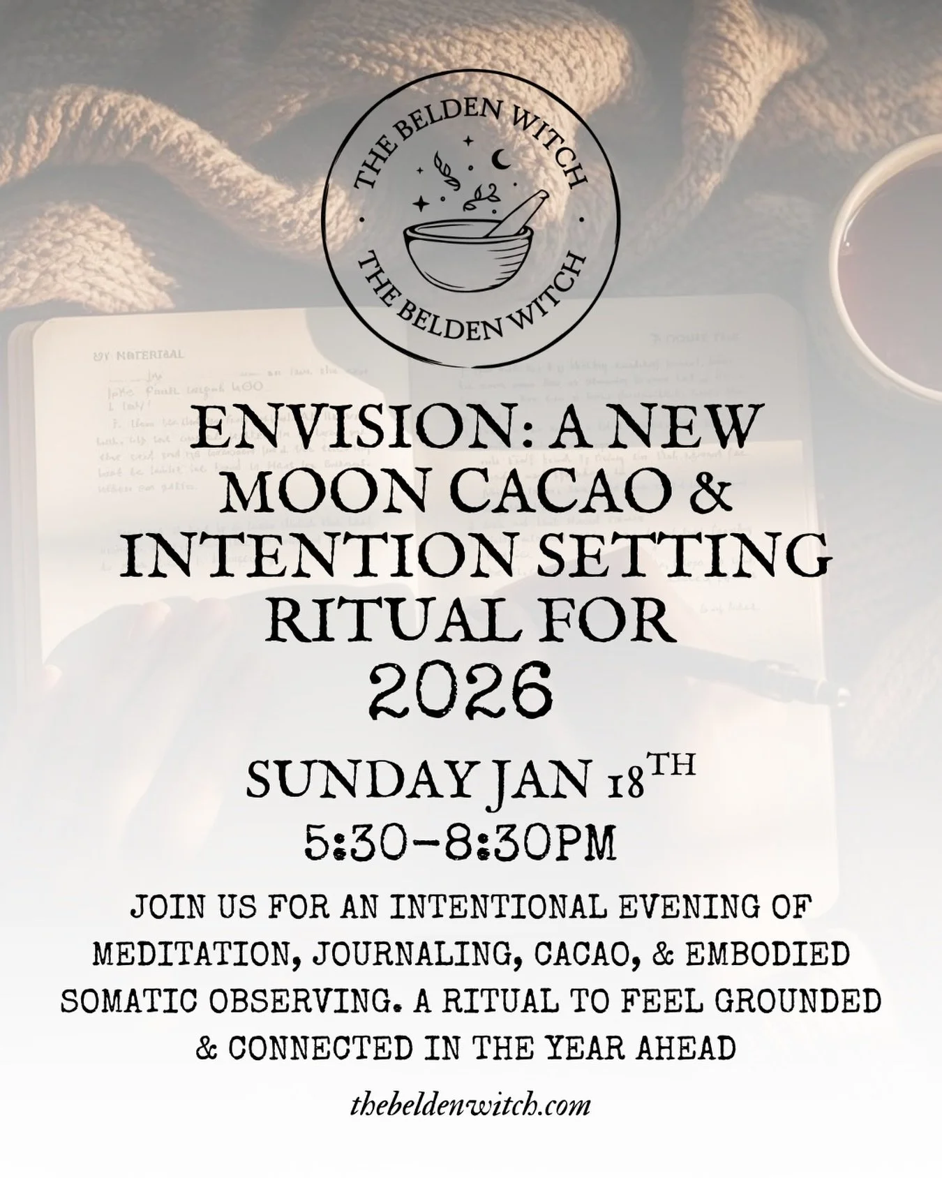 This Sunday eve! ✨

Join Jocelyn for an evening of cacao, New Moon astrology, &amp; a 2026 intention setting practice.

This is the perfect practice to follow our Embody offering: A Processing Ritual for 2025. (Saturday night!) 

New Moons are all ab