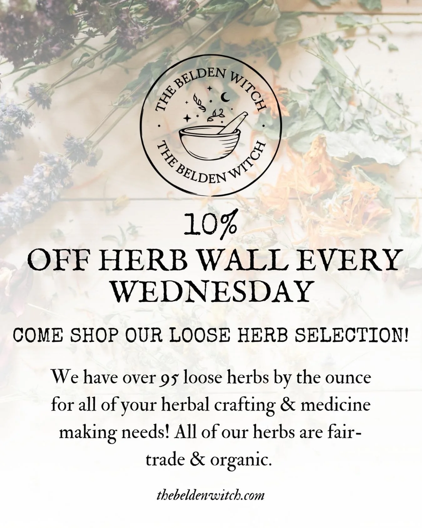 Did you know we have a huge selection of organically grown herbs for all your tea blending, medicine making and herbal crafting needs?

We&rsquo;re open 12-5pm every Wednesday, we can&rsquo;t wait to see and share with you!
