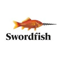 logo for swordfish featuring a goldfish with a spike sketched onto its nose