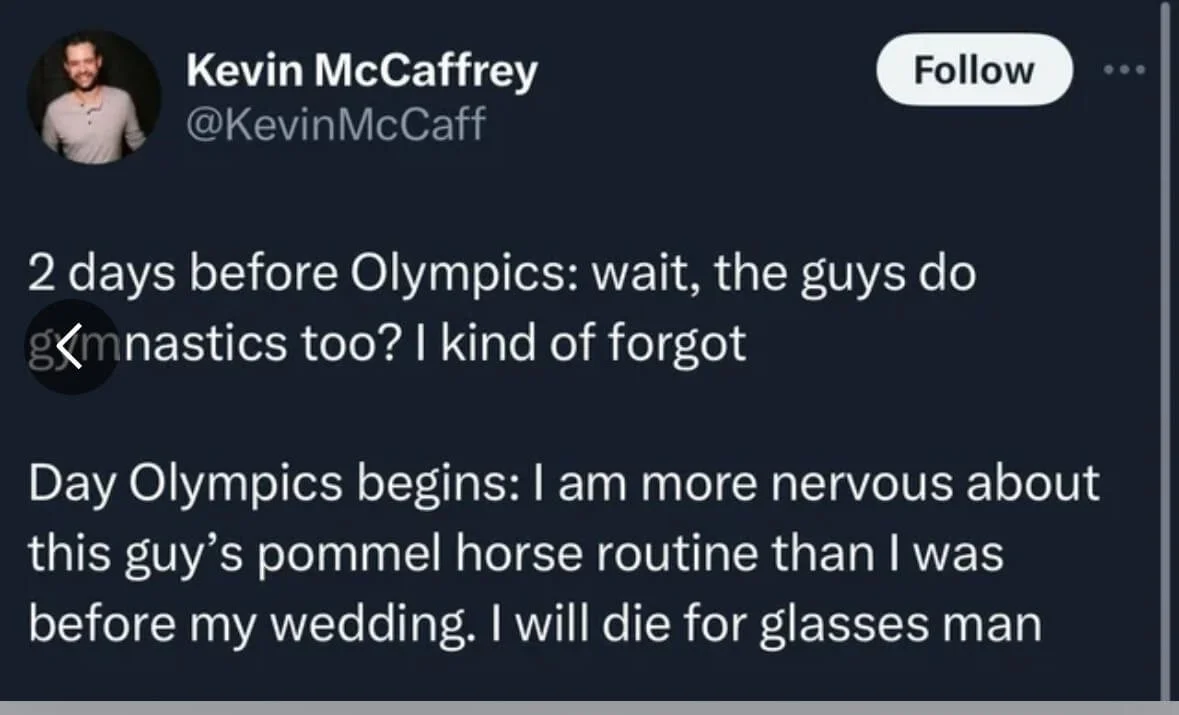 A tweet about gymnastics in the Olympics