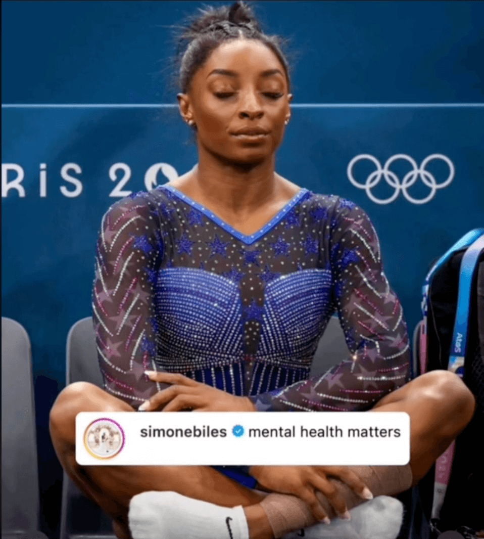 Simone Biles practicing visualization at the Olympics