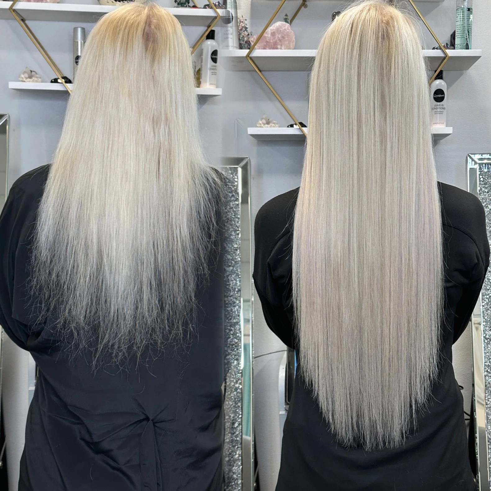 Great Lengths Platinum Salon creating sleek, long human hair extensions with natural fullness in South Florida