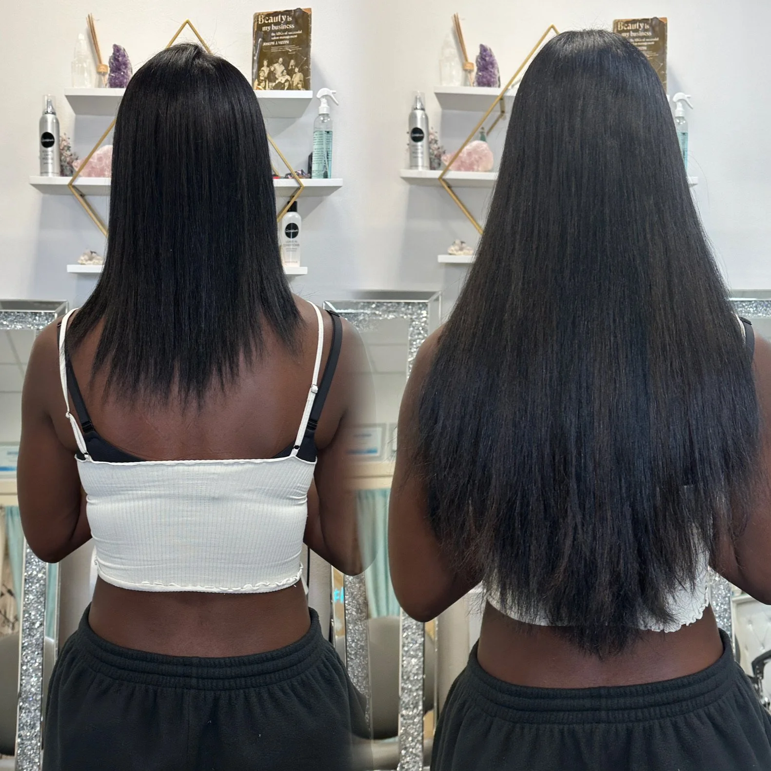 Professional Great Lengths human hair extensions creating longer, fuller results by a Platinum Salon in South Florida