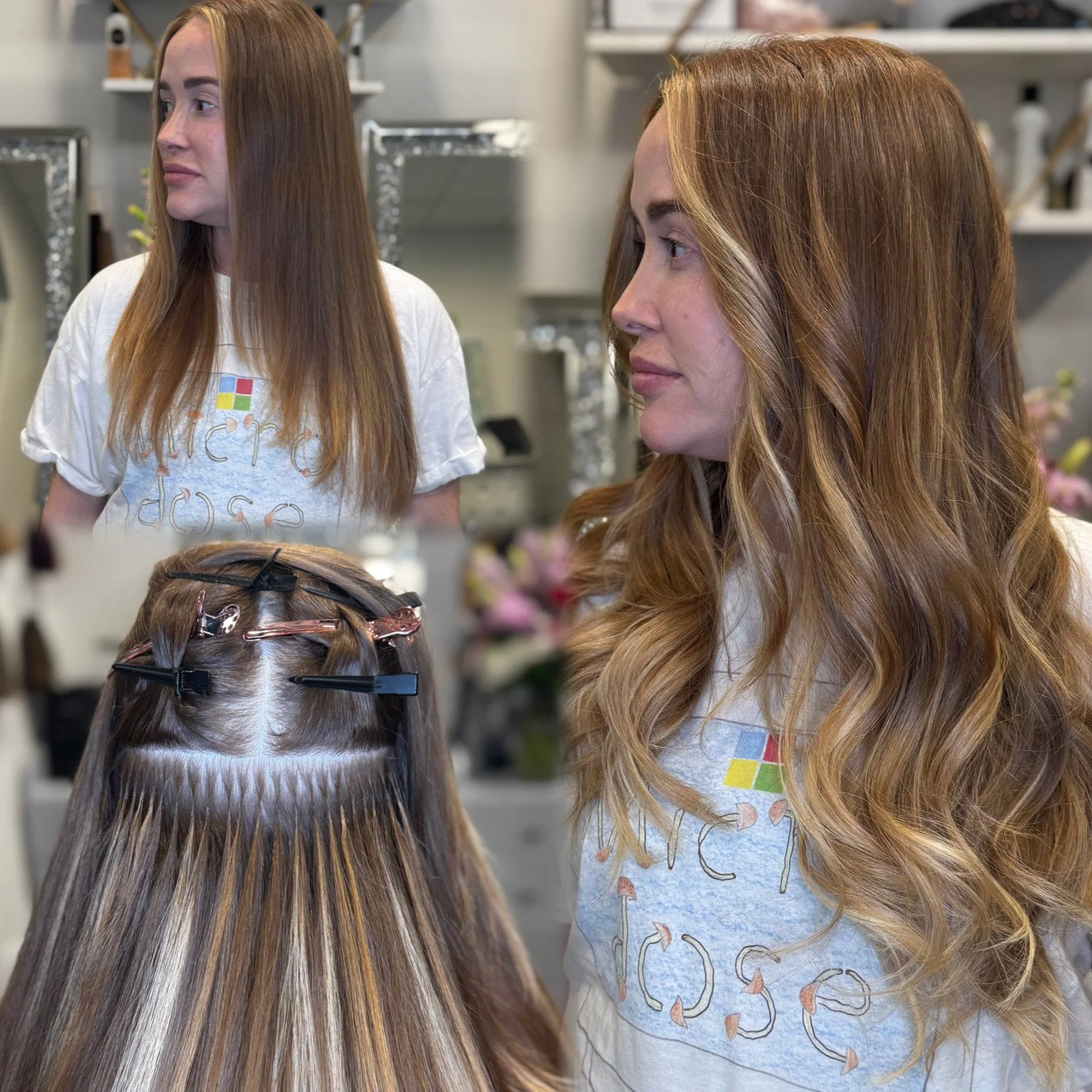 Before and after Great Lengths human hair extensions by a Platinum Salon at Hair by Dannielle & Co in Coral Springs FL