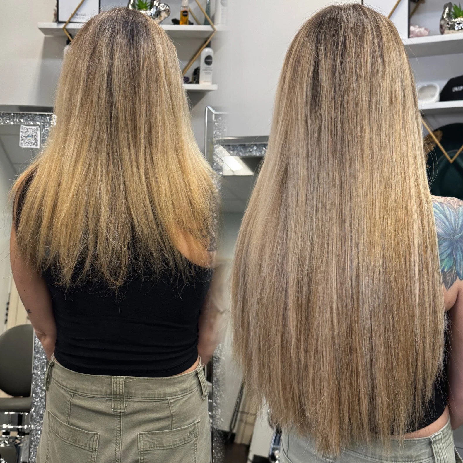 High-end Great Lengths human hair extensions creating longer, fuller hair by a Platinum Salon in South Florida