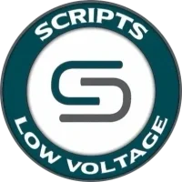 Scrips Low Voltage logo with circular design, text reading 'SCRIPTS' at the top and 'LOW VOLTAGE' at the bottom.