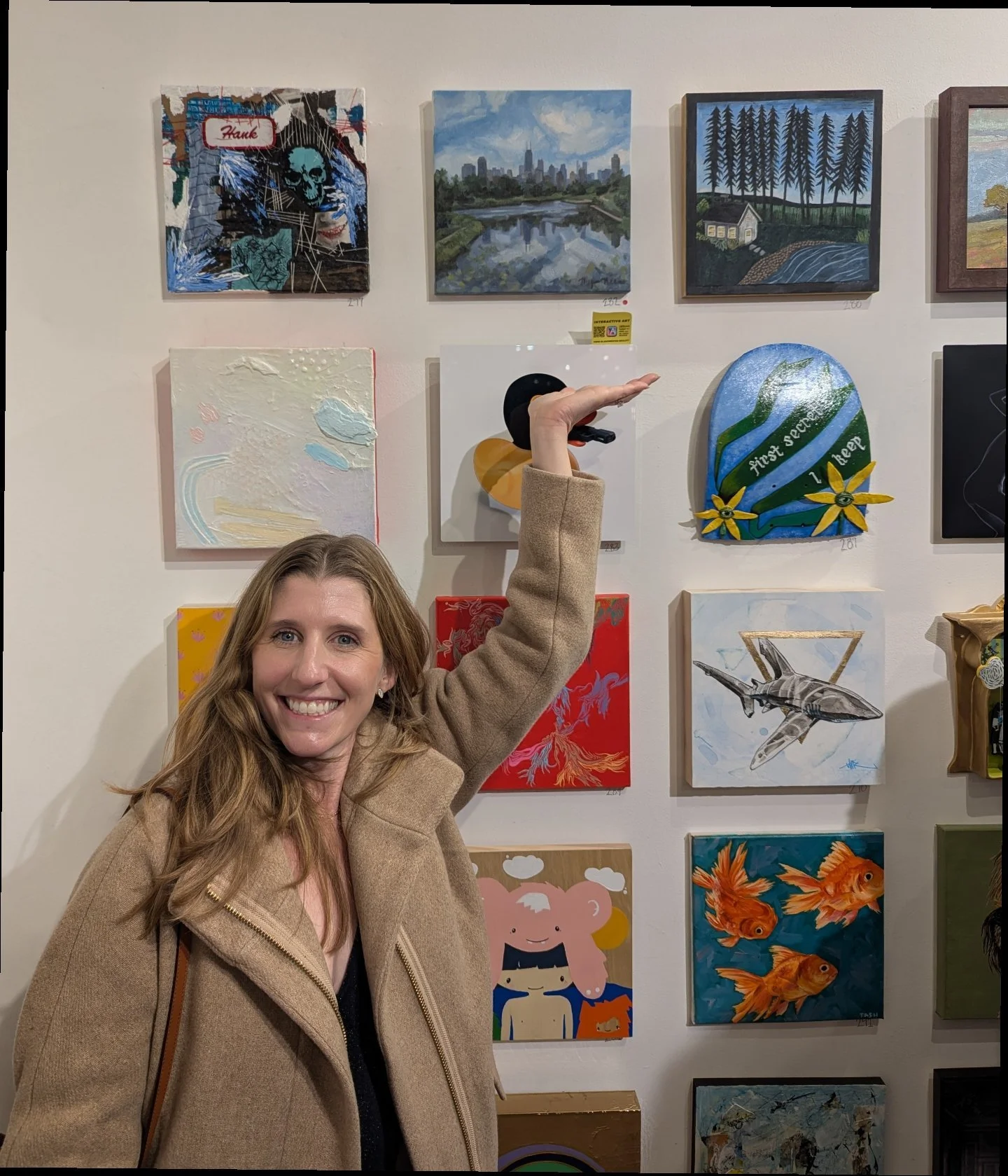 Fabulous opening reception last weekend for the TEN by TEN exhibit at @jacksonjunge ! Check out this eclectic mix of 10&quot; x 10&quot; works in Wicker Park from hundreds of artists!  Except not my painting because it's sold and gone 😝