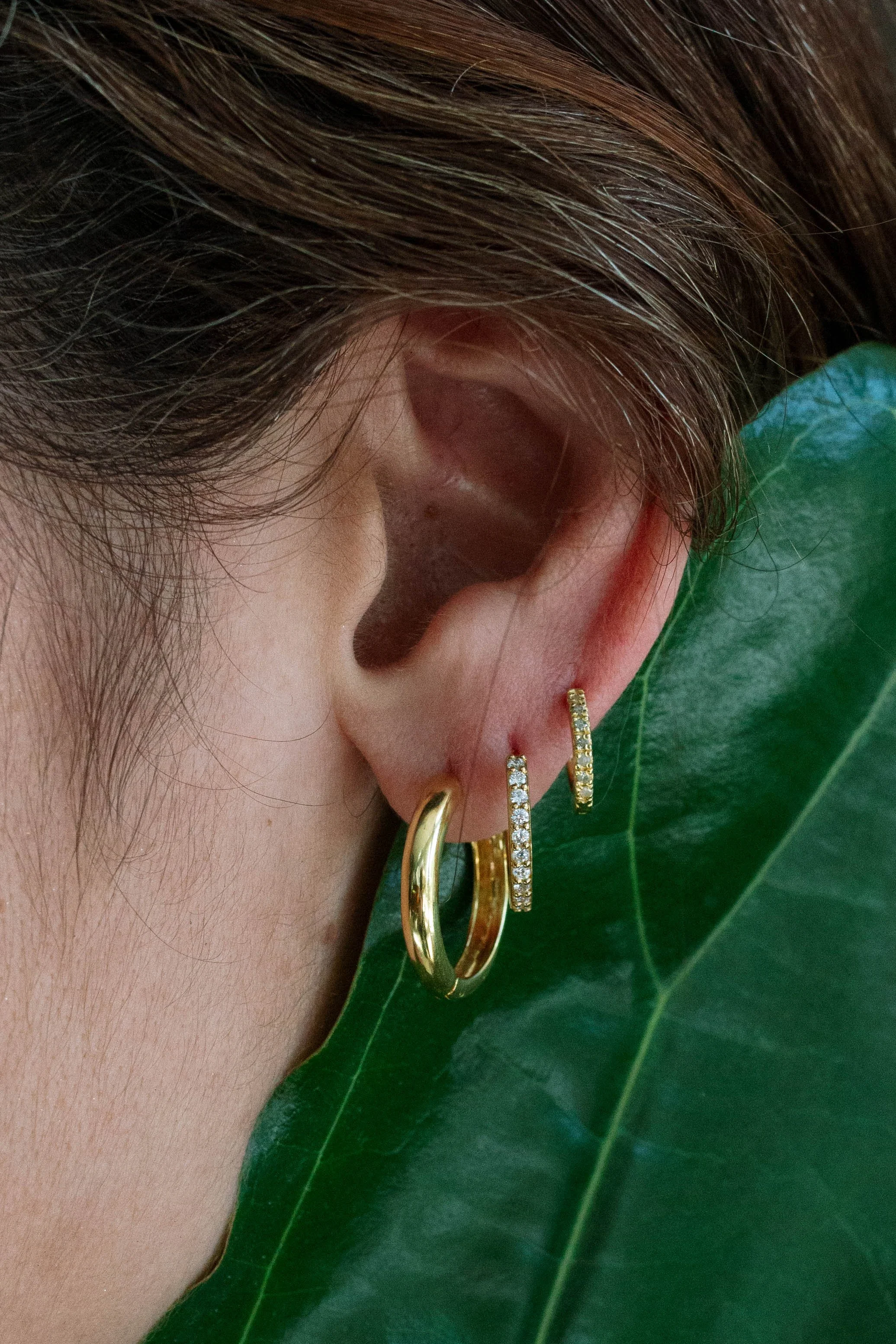 Large Gold Hoop_Medium CZ hoop_gold CZ huggie 2.jpg