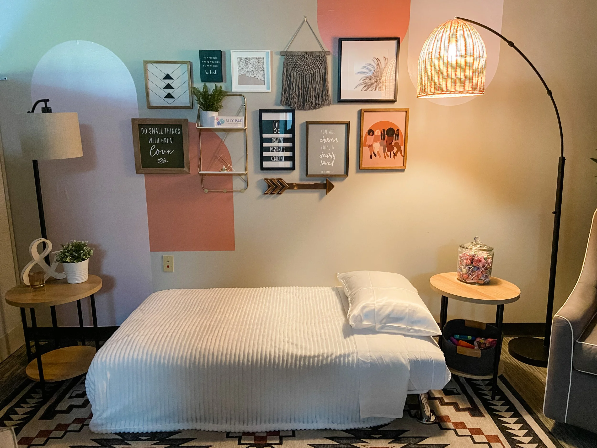 Linens are provided to each Lily Pad, including satin and cotton pillow cases. 