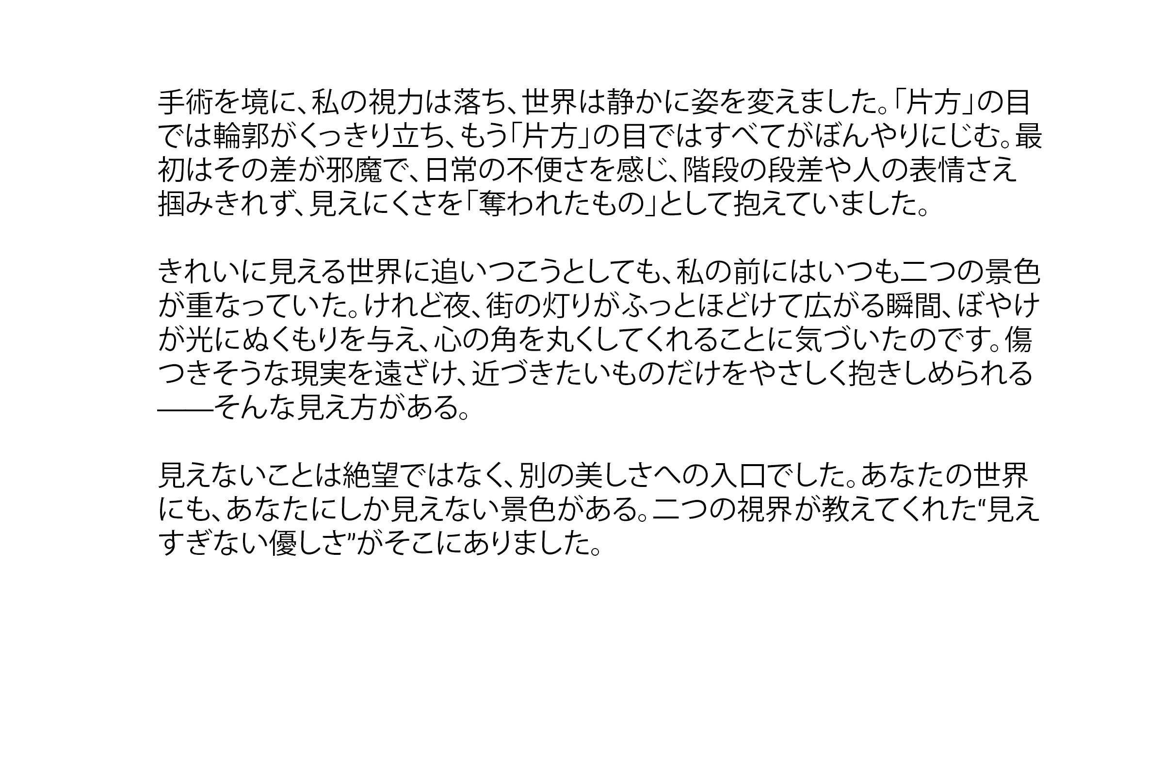 Masaki Nakamura: "1.0/0.1 -Two Eyes, Two Views-" - statement