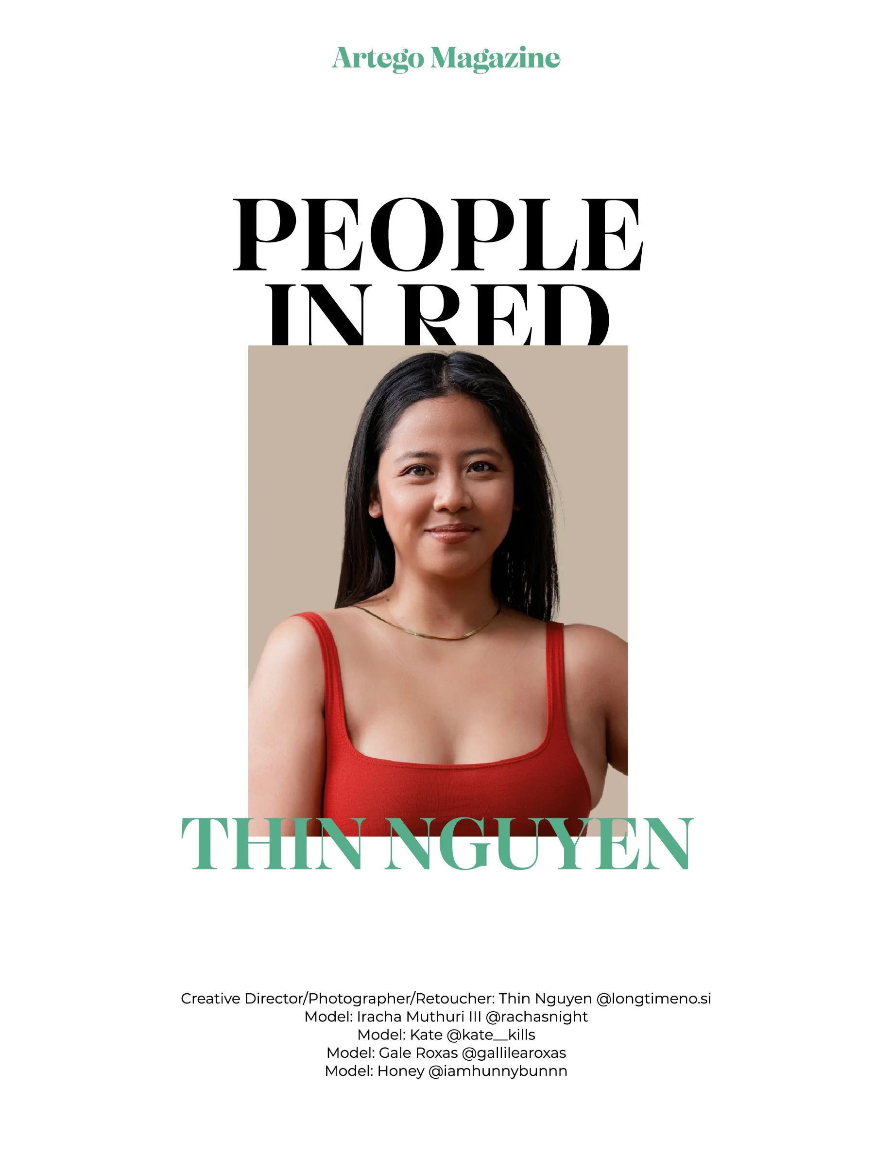 Magazine cover featuring a woman in a red top with text overlay.