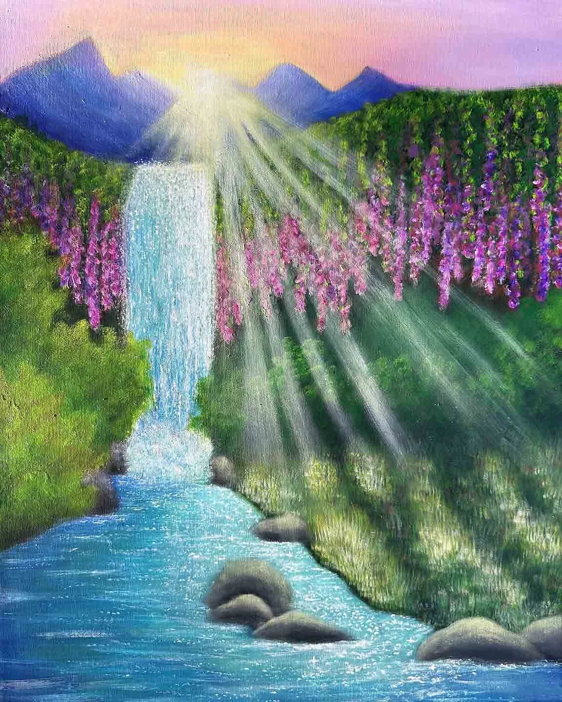 Wisteria Waterfall Original Painting