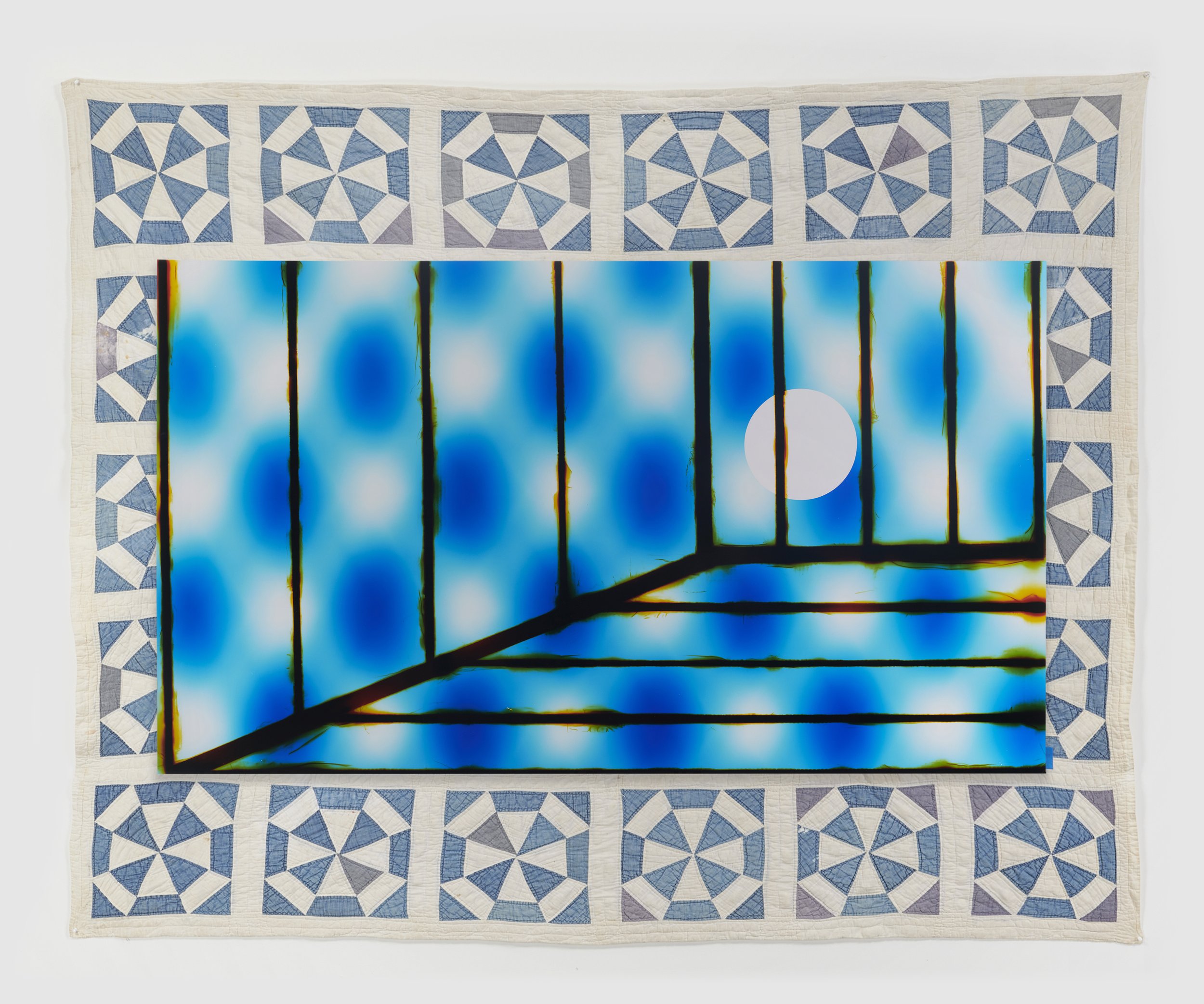 Prison of Mind (Blue Corner), 2021-2022, light drawing c-print, quilt, unique, 185 x 228 x 5 cm, 73 x 90 x 2 in