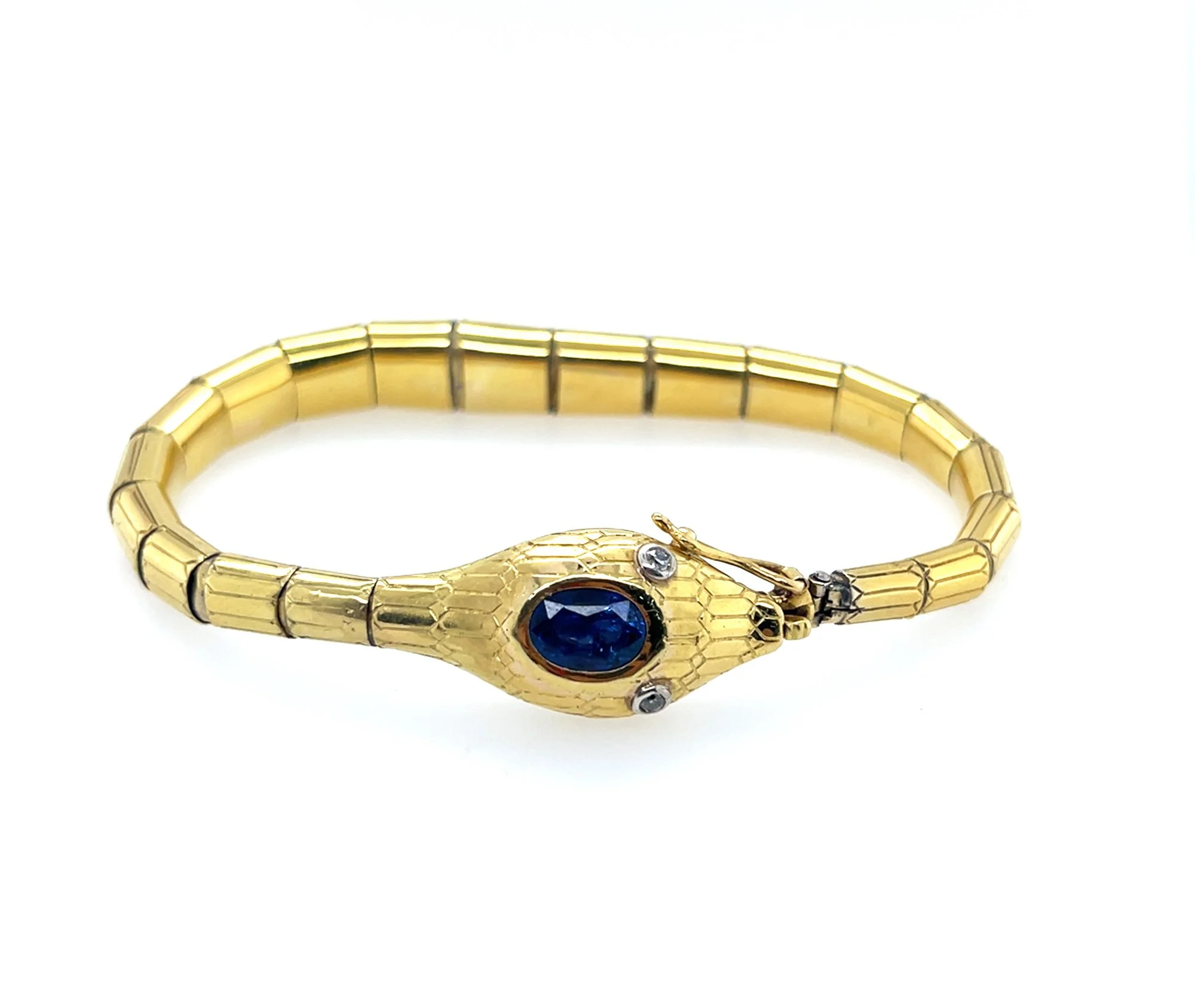 Antique 18ct Gold Snake Bracelet with Ceylon Sapphire | Circa 1900