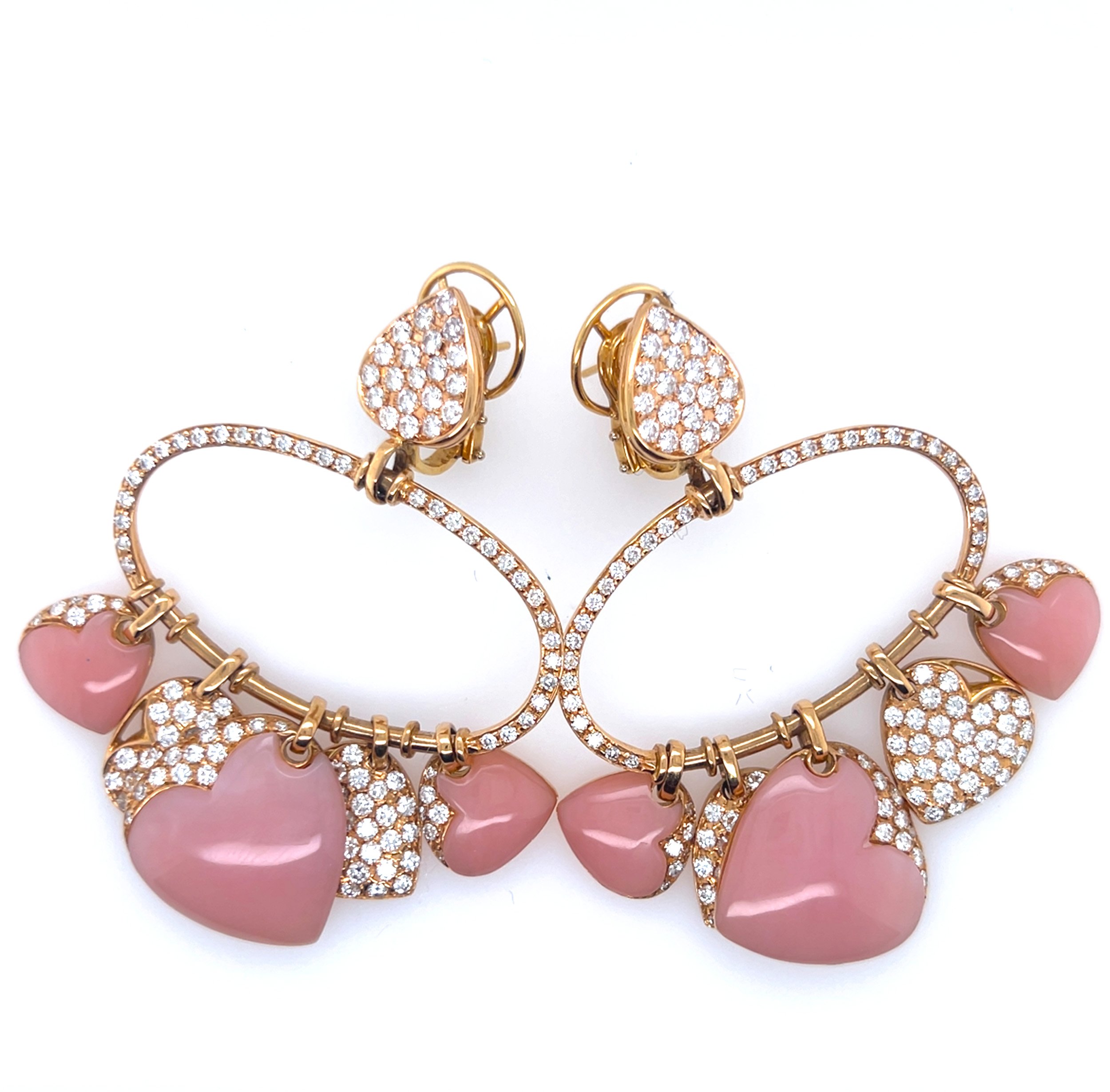 Opal Heart Drop Earrings with Diamonds in 18ct Gold