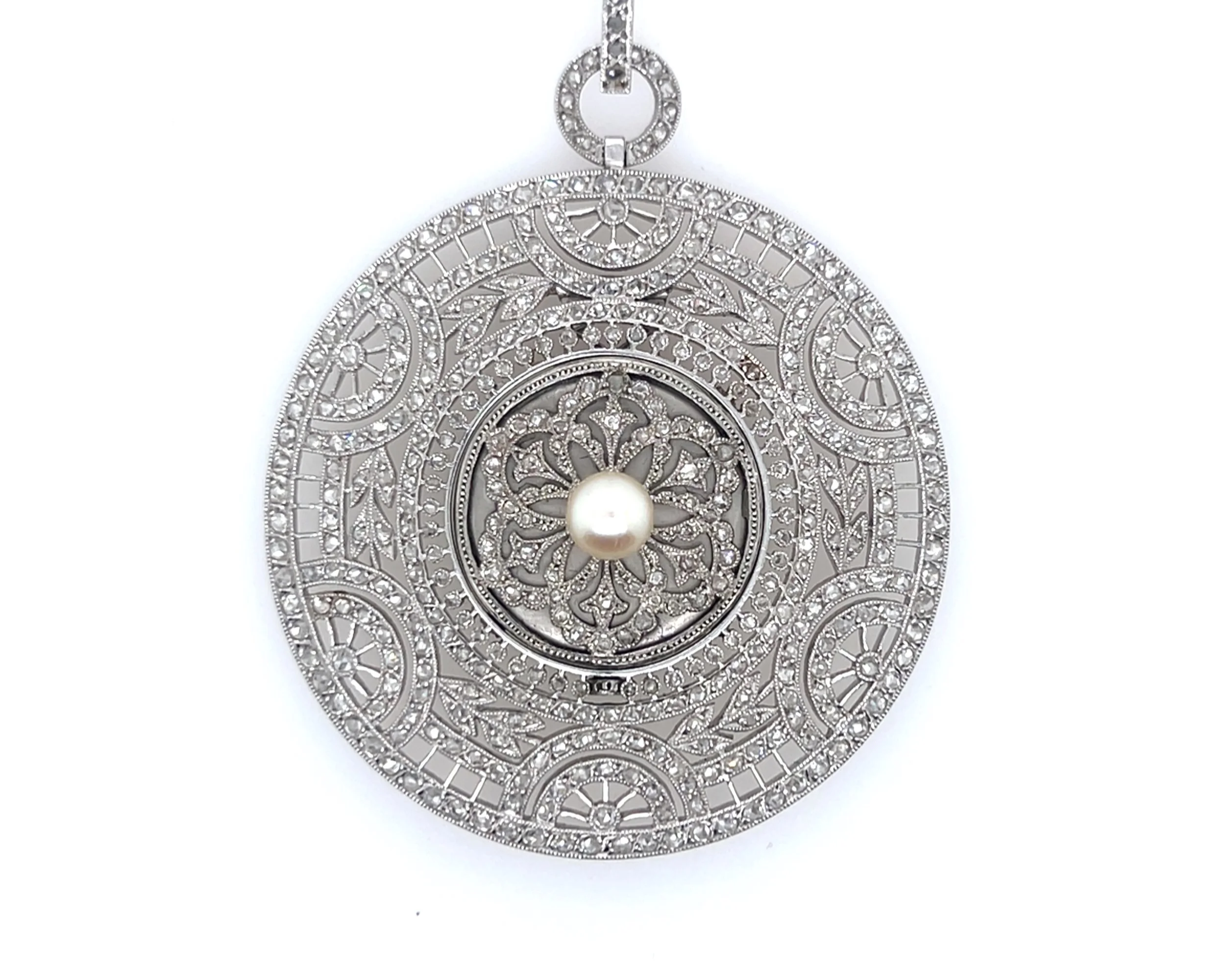 Tiffany & Co. Art Deco Platinum & Natural Pearl Pendant Watch
