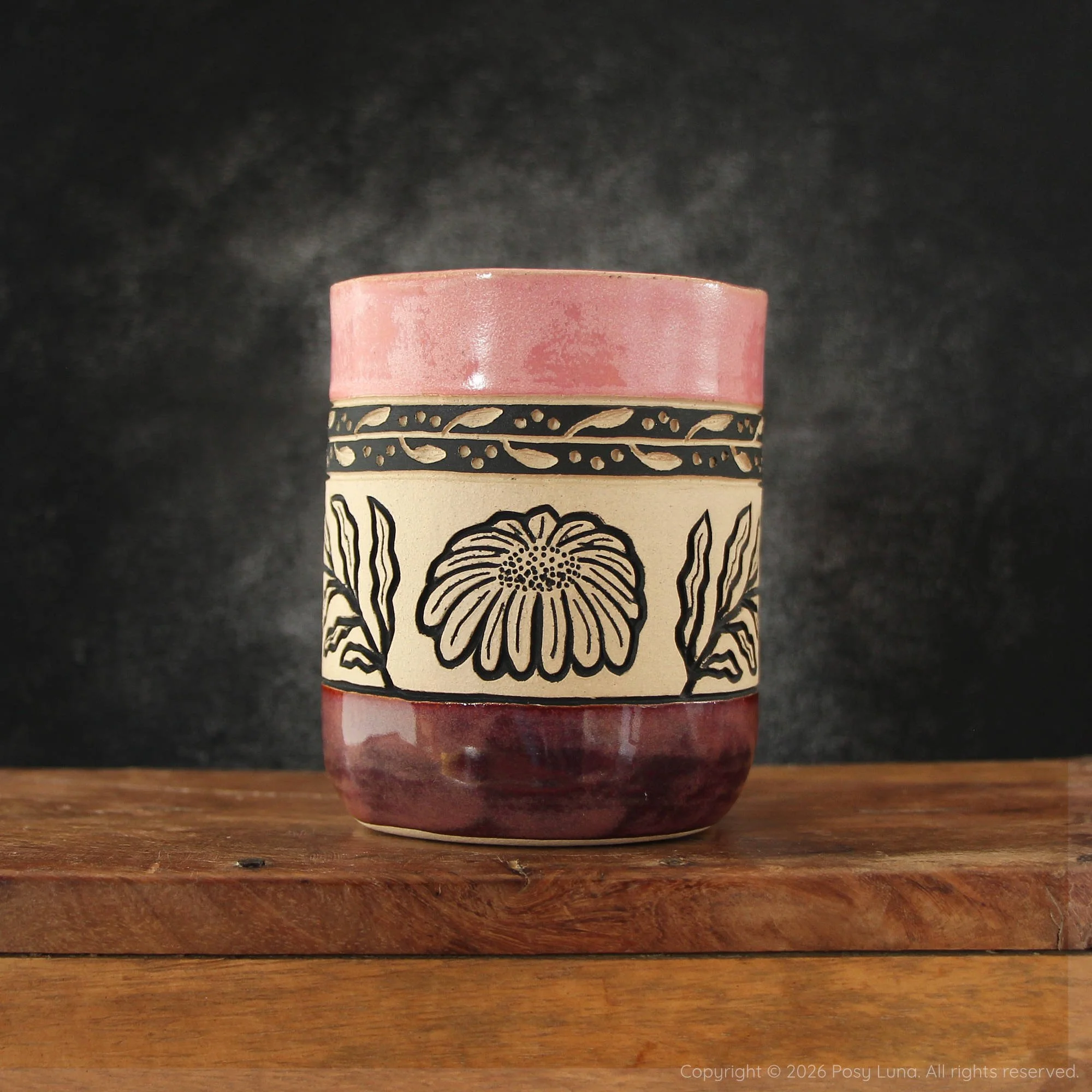 Daisy Mug - Pink Quartz & Plum Red