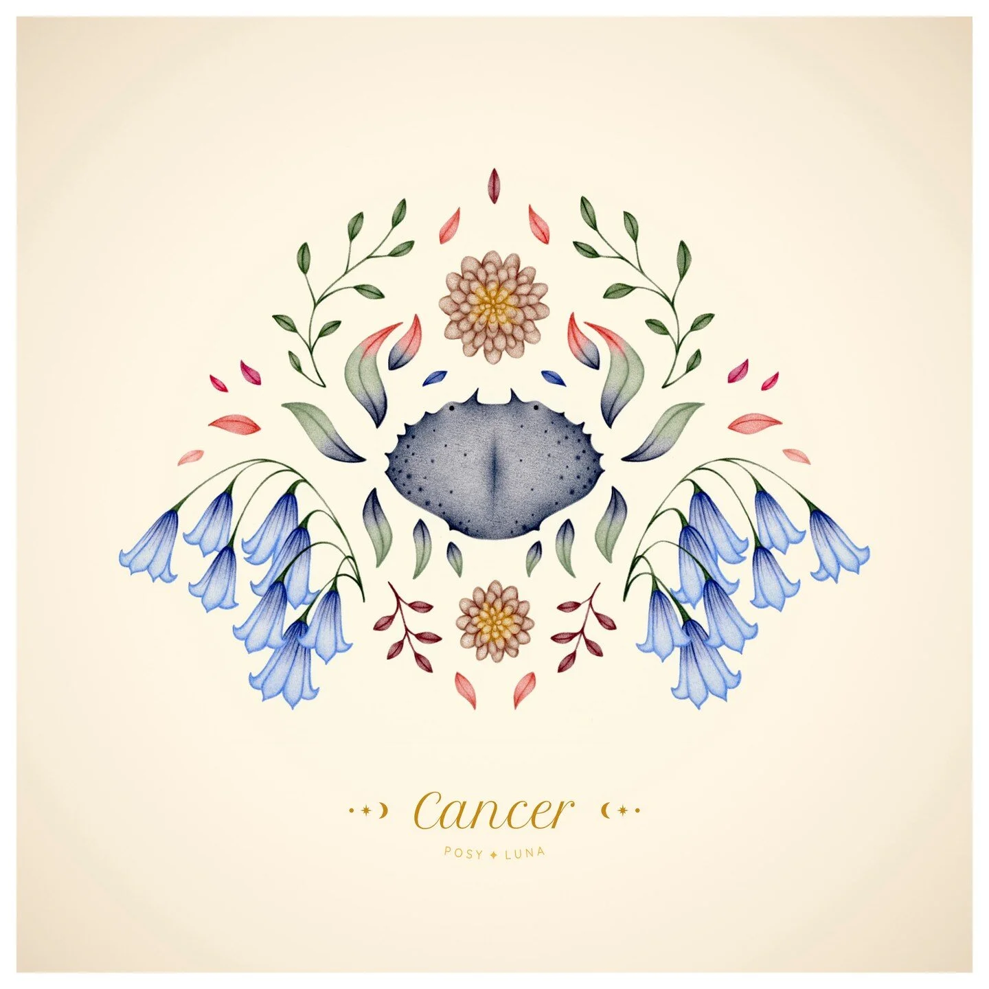 New art print!! 🥰
We&rsquo;ll soon celebrate Cancers and their amazing personalities.
Those born under this sign are caring, loving and loyal friends and partners.
Each flowers in this design symbolise those beautiful qualities.
These prints are ava