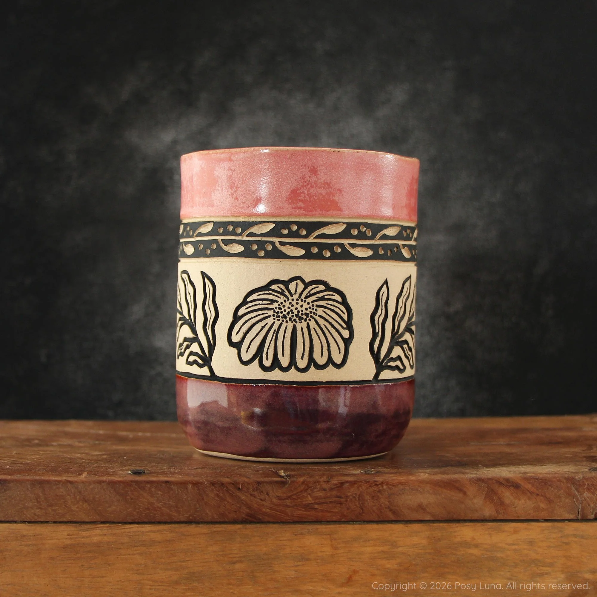 Daisy Mug - Pink Quartz & Plum Red