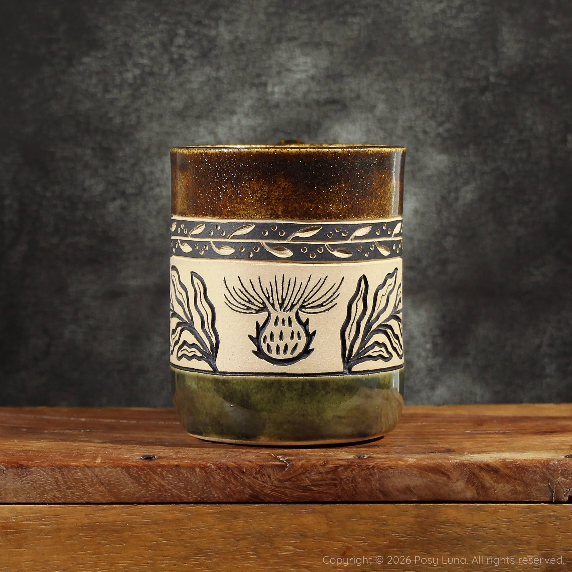 Thistle Mug - Glitter Mocha and Shiny Moss