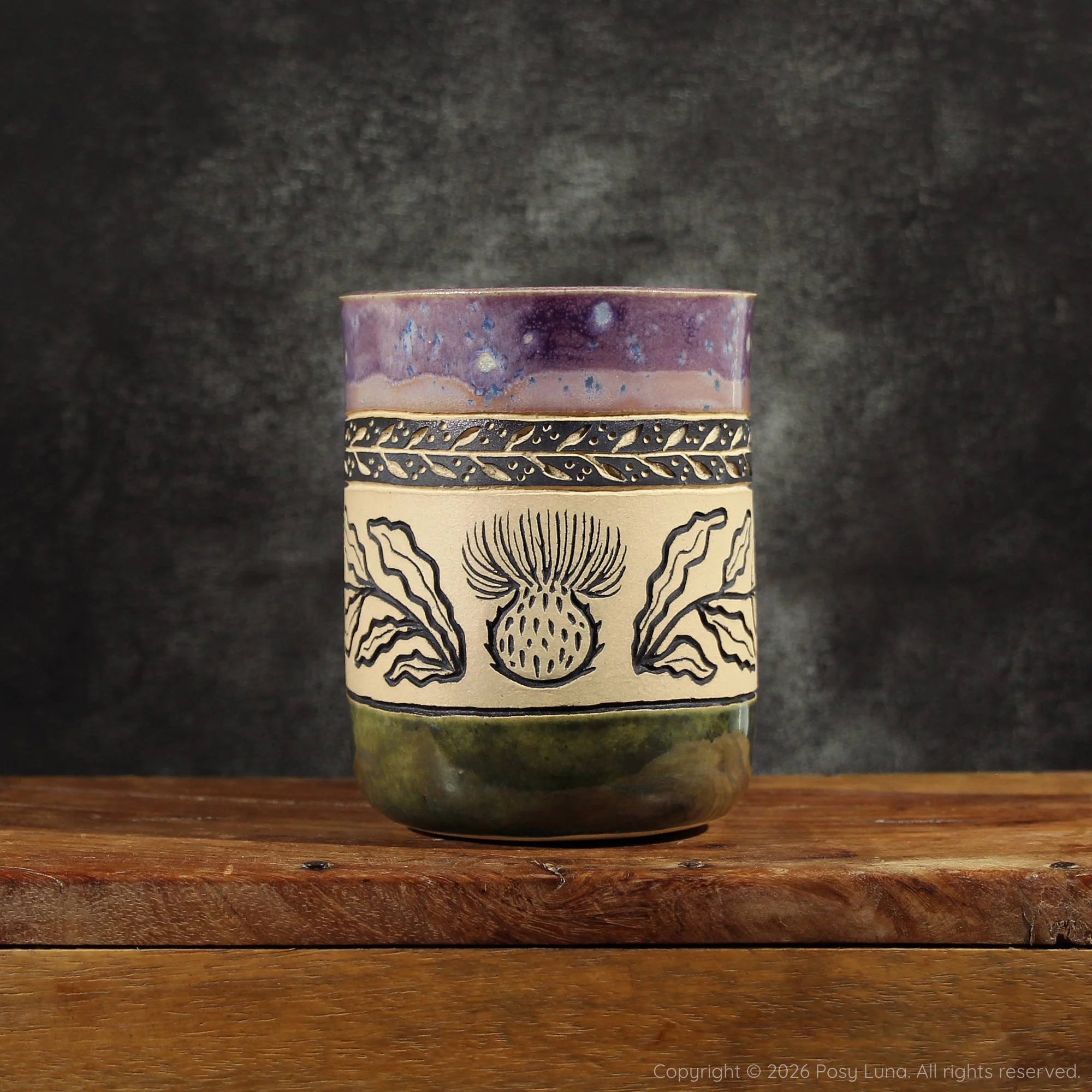 Thistle Mug - Speck Violet and Shiny Moss