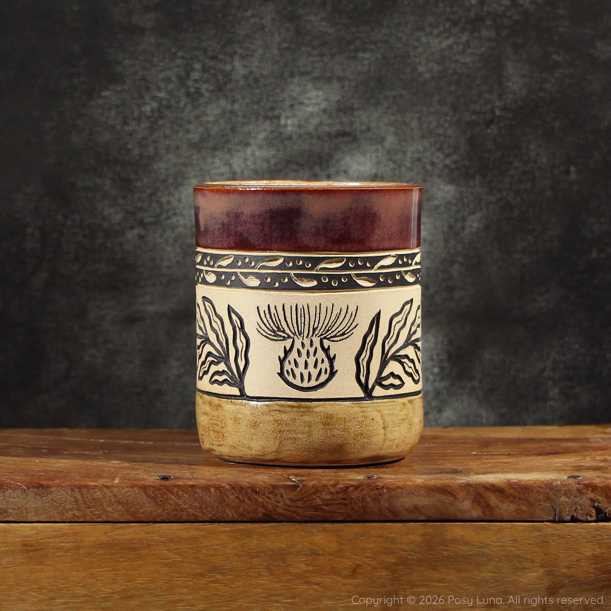 Thistle Mug - Plum Red and Banoffee