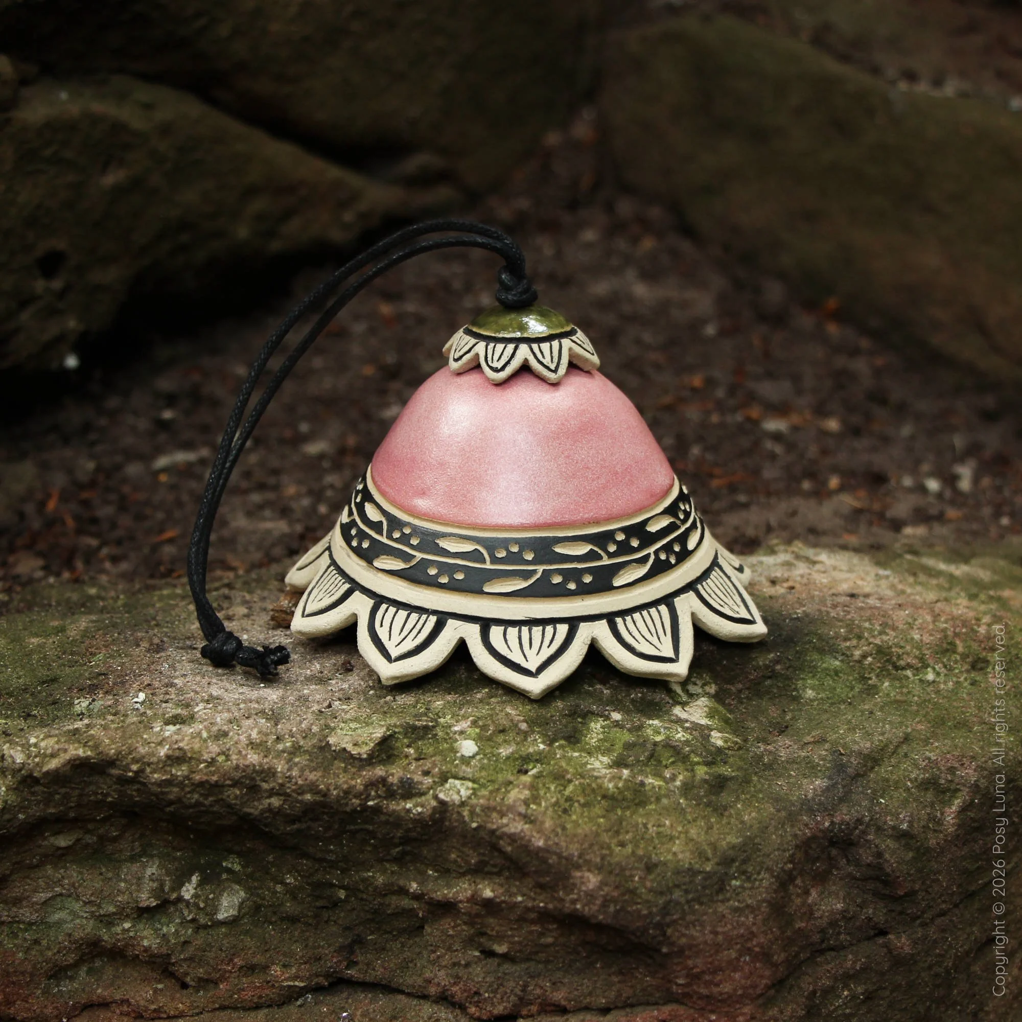 Wind Chime - Shiny Moss and Pink Quartz