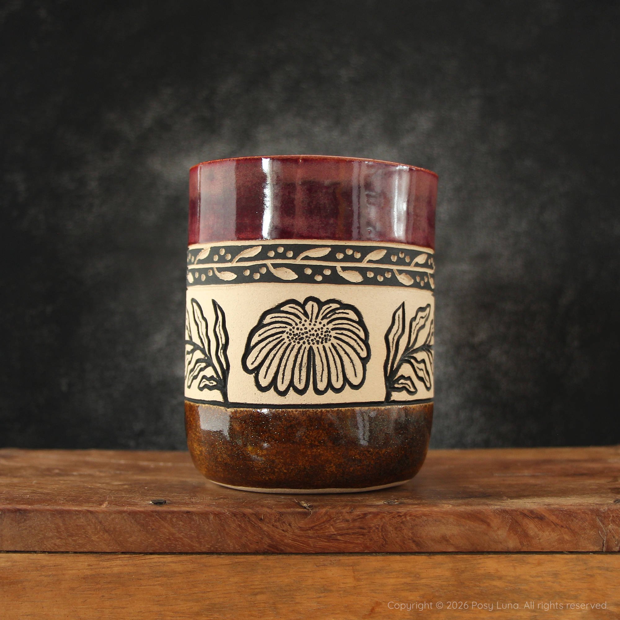 Daisy Mug - Plum Red and Glitter Mocha