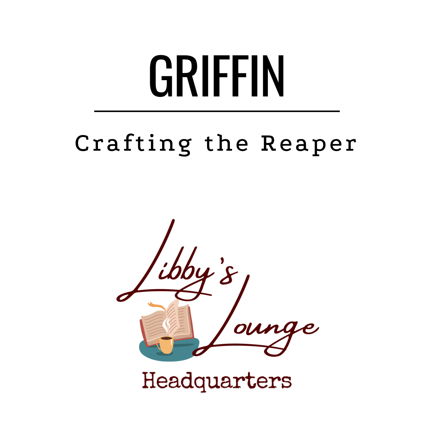 Logo for Libby's Lounge Headquarters with an open book, a steaming coffee mug, and the words "Libby's Lounge" in cursive above "Headquarters."