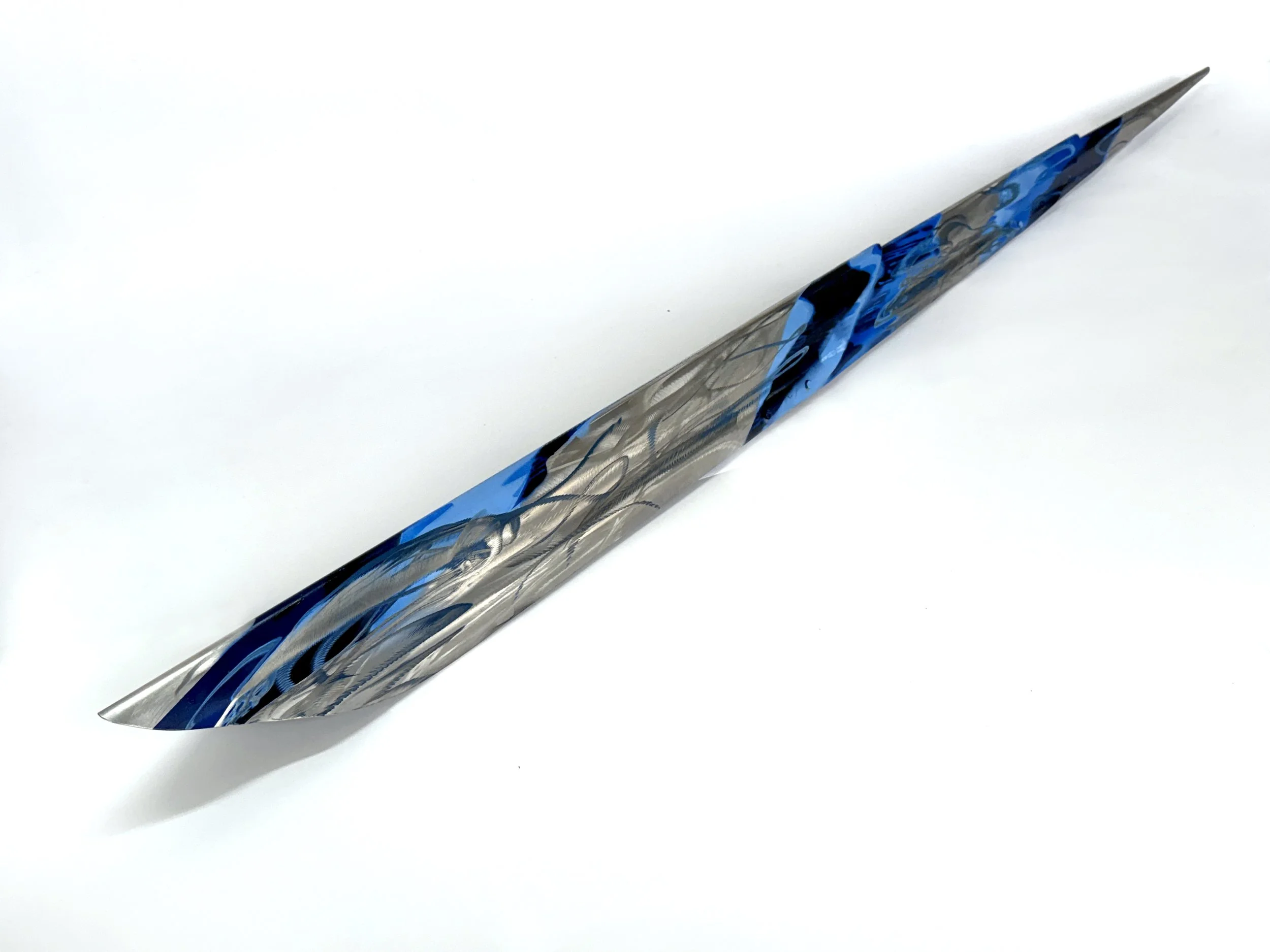 Exoskeletal Tail, outdoor paint on stainless steel, 120”x8”x8”, 2025