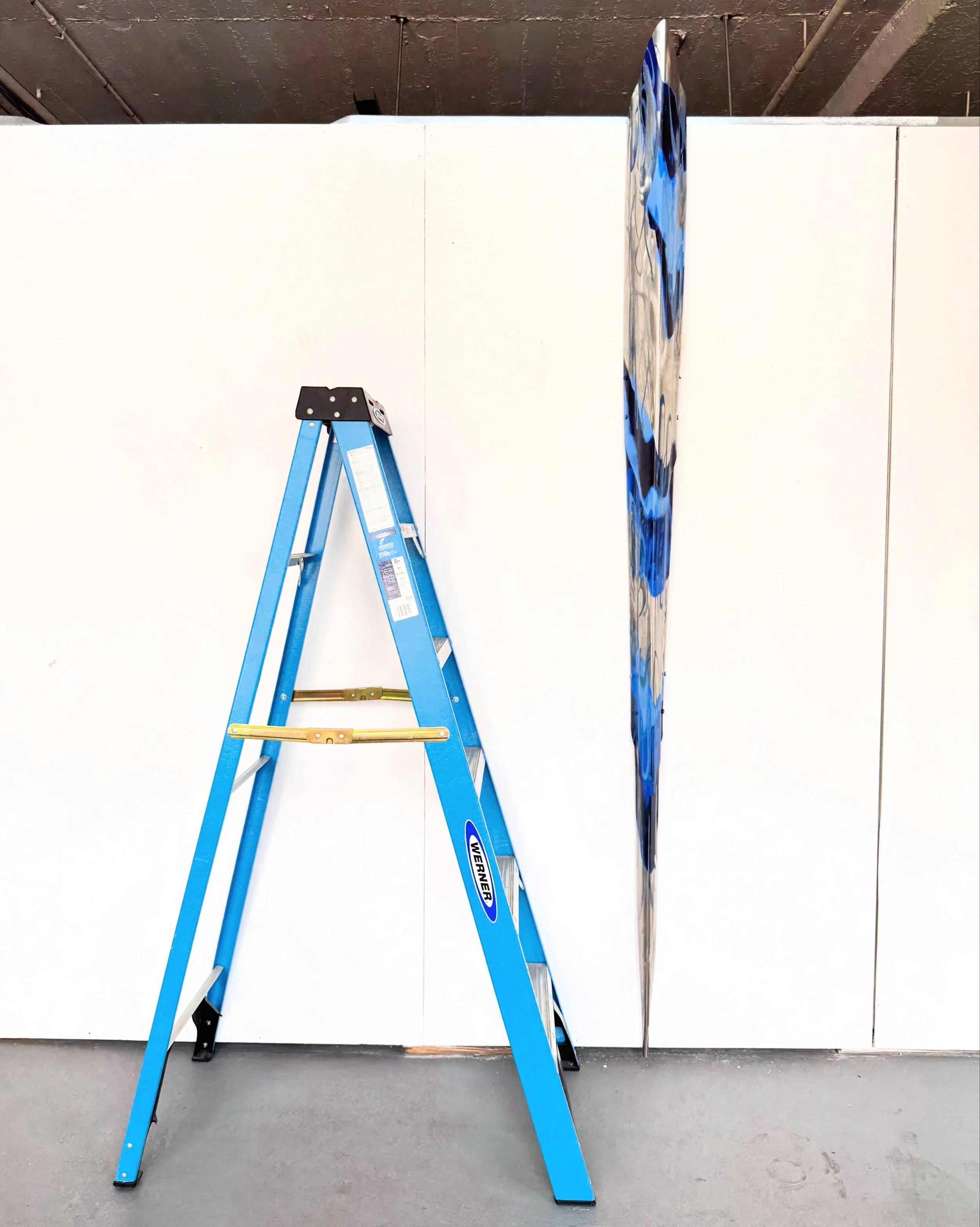 Exoskeletal Tail, outdoor paint on stainless steel, 120”x8”x8”, 2025