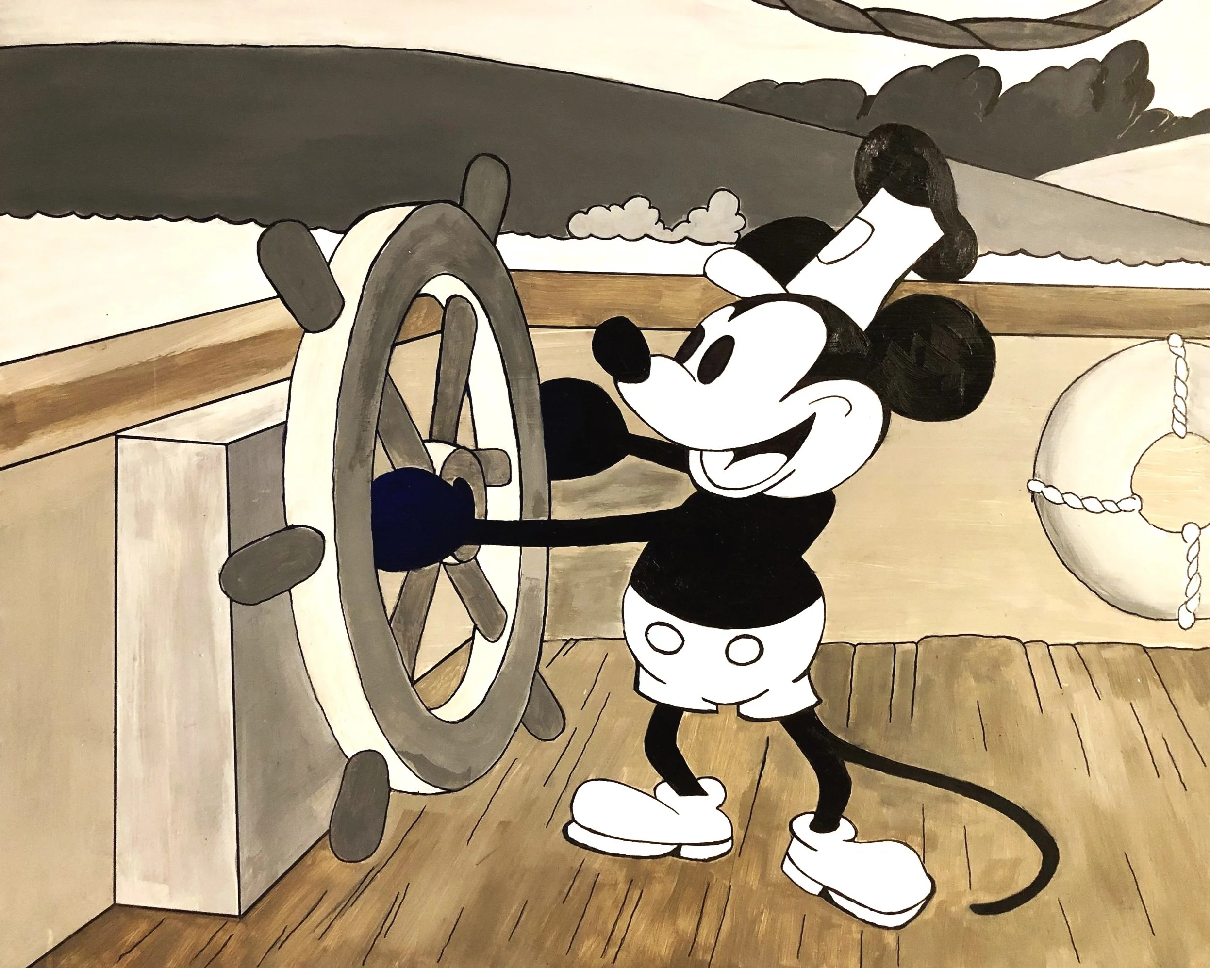 Steamboat Willie (for Nolan). Acrylic on wood panel, 16 x 20 inches.