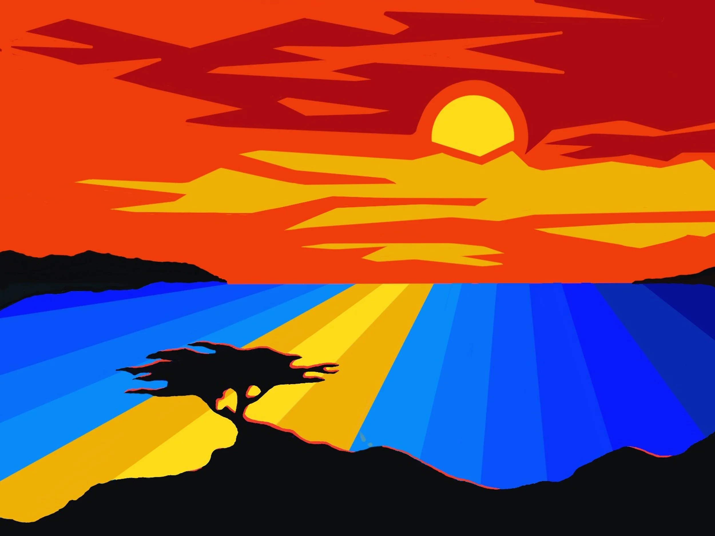 Lone Cypress Moon #2. Acrylic on canvas, 16 x 20 inches.