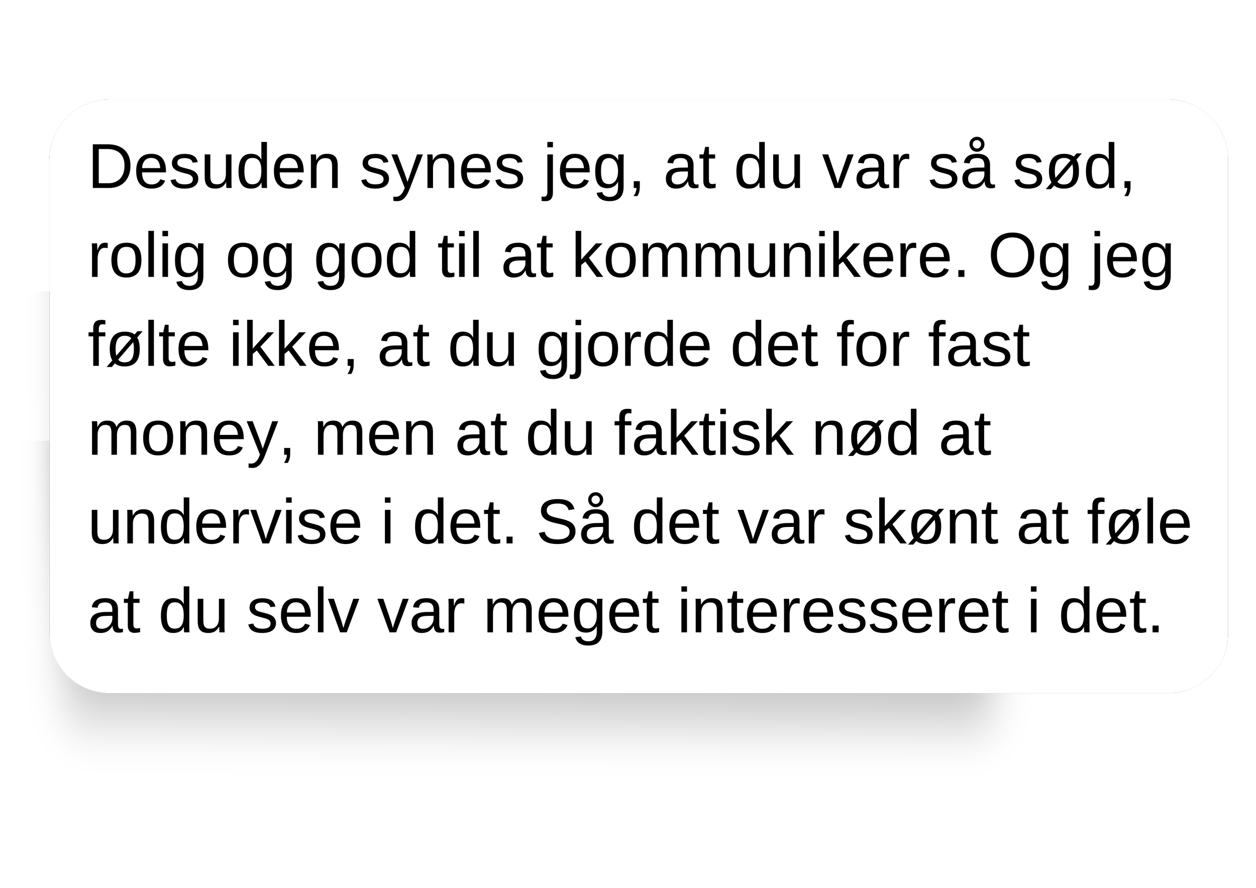 Besked med tekst på dansk om følelser og kommunikation, skrevet i en hvid tekstboks på sort baggrund.