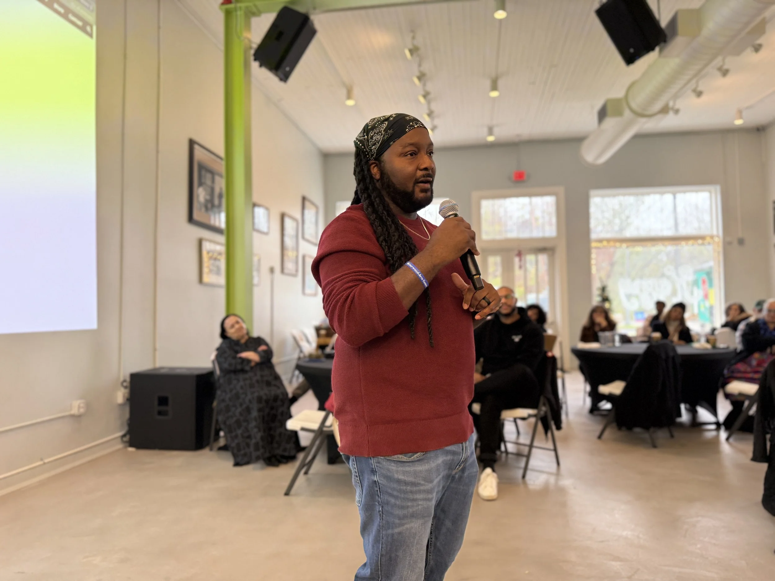 Stephen Brown sharing the history and upcoming projects hosted by Briarwood Arts Center. 